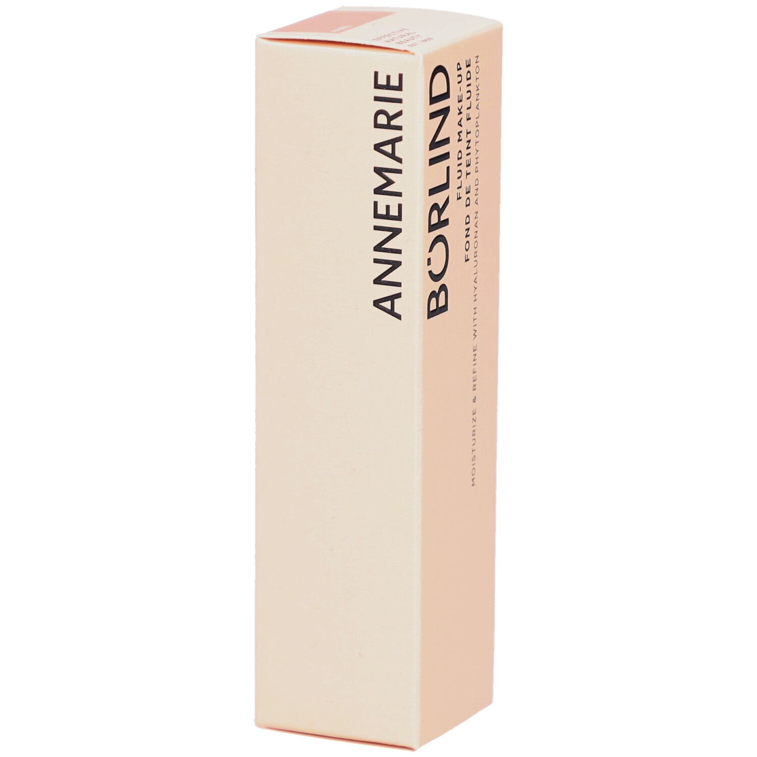 ANNEMARIE BÖRLIND Flüssiges Make-up Hazel Verpackung. Beige-rosa Karton mit Produktnamen und Logo.