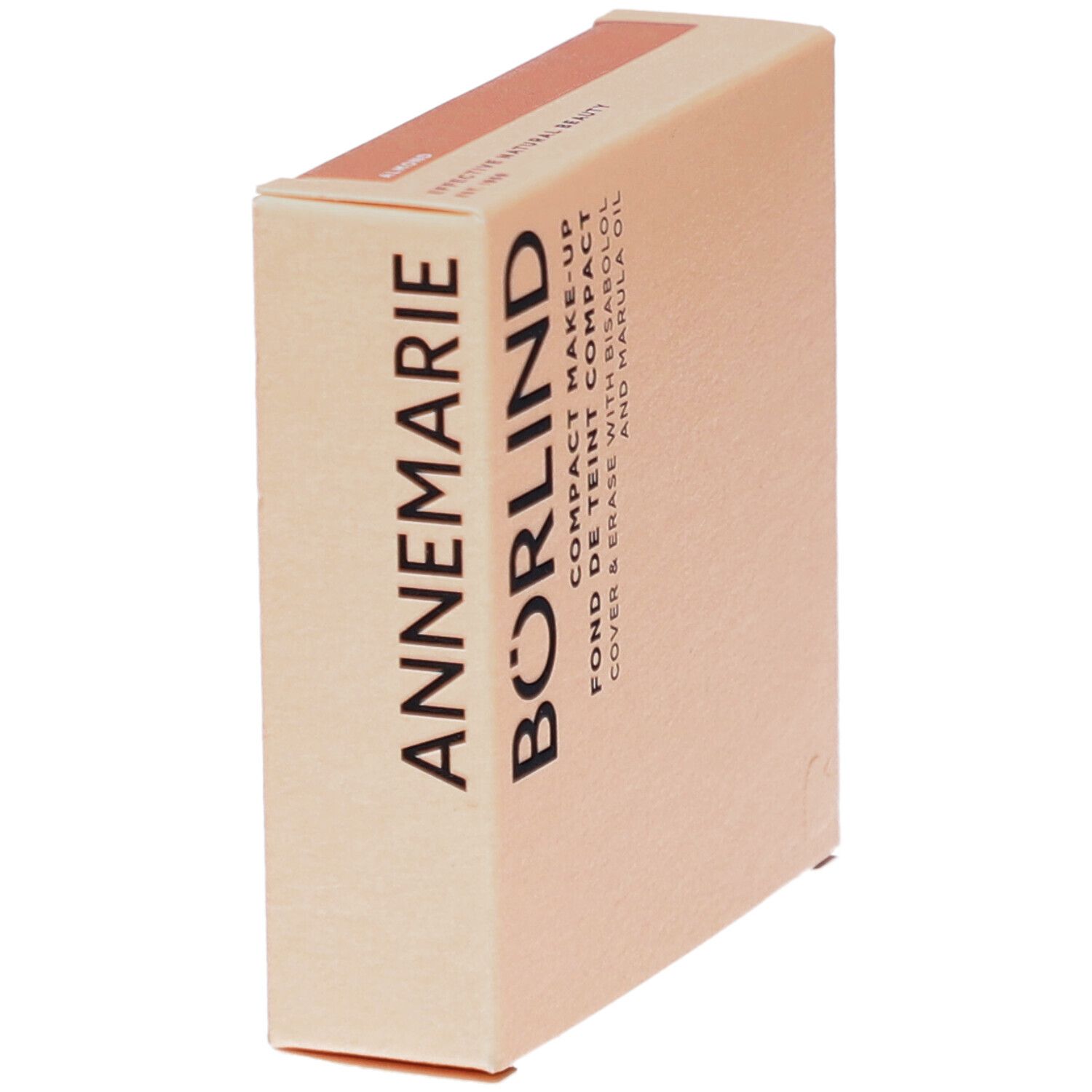 Kompakt Make-up-Verpackung. Beige-rosa Karton mit Markennamen ANNEMARIE BÖRLIND.