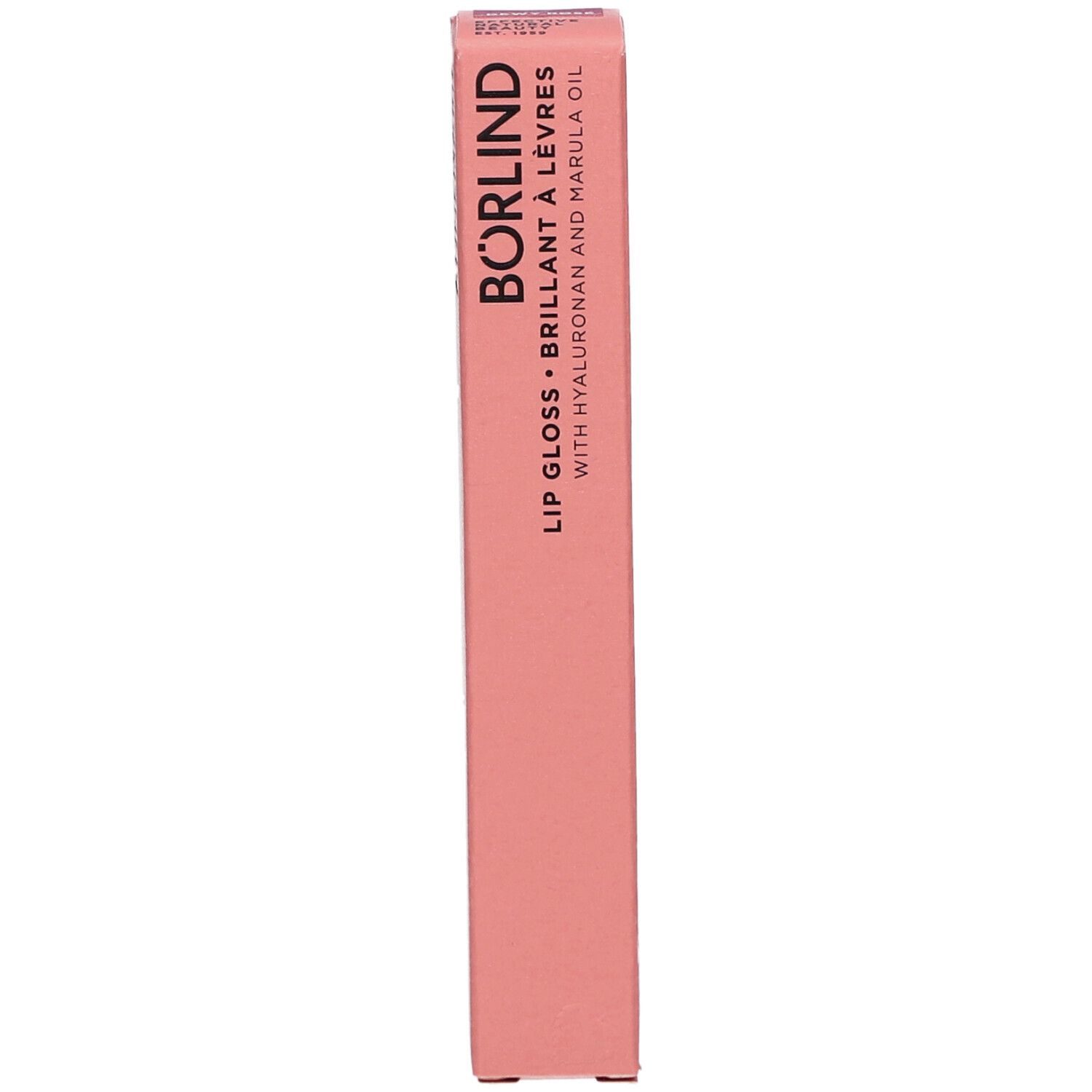 Rosa Verpackung mit BÖRLIND Lip Gloss Aufschrift. Enthält Hyaluron und Marulaöl.