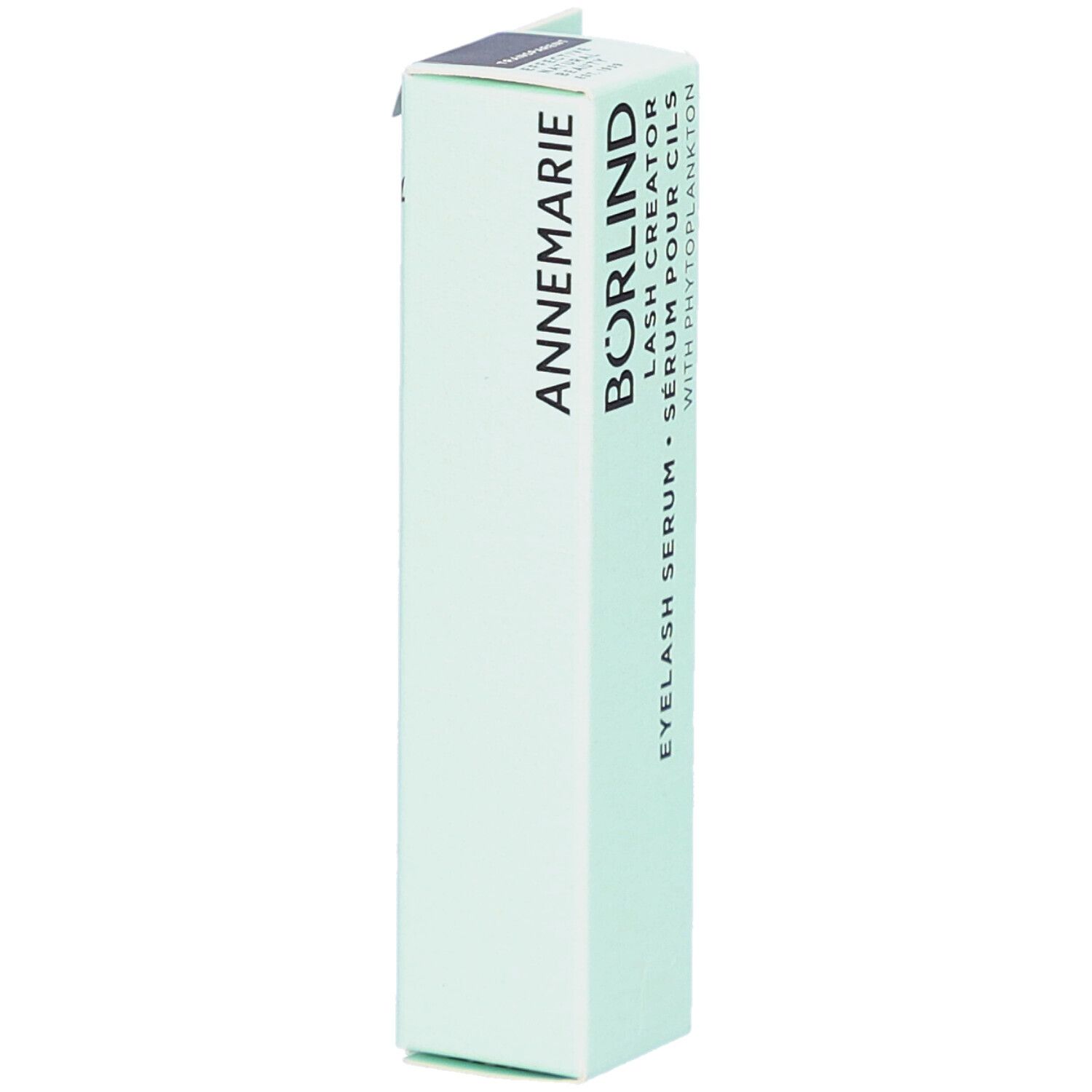 BÖRLIND Eyelash Serum, Verpackung. Hellgrüne Schachtel mit Produktnamen und Logo. Marke: Annemarie Börlind.