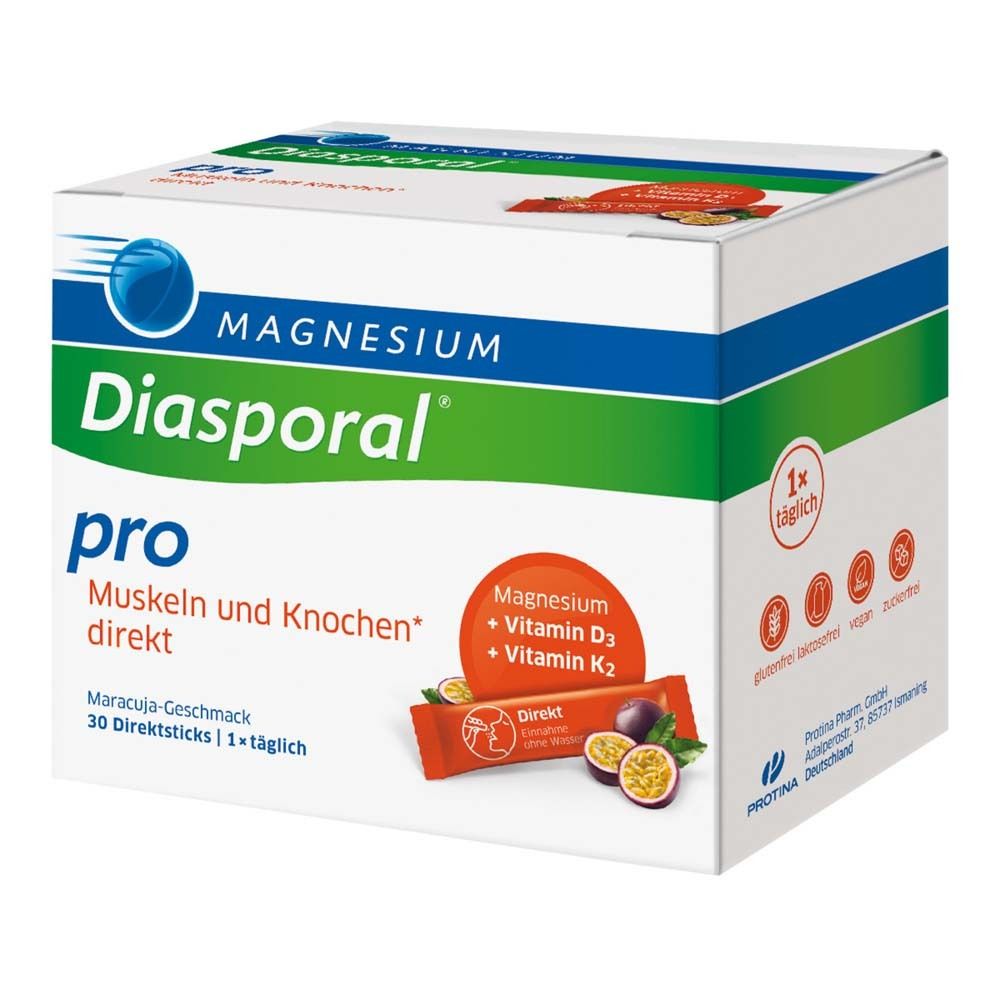 Magnesium Diasporal pro D3+K2 Musk.+Knochen direkt 30 St Granulat