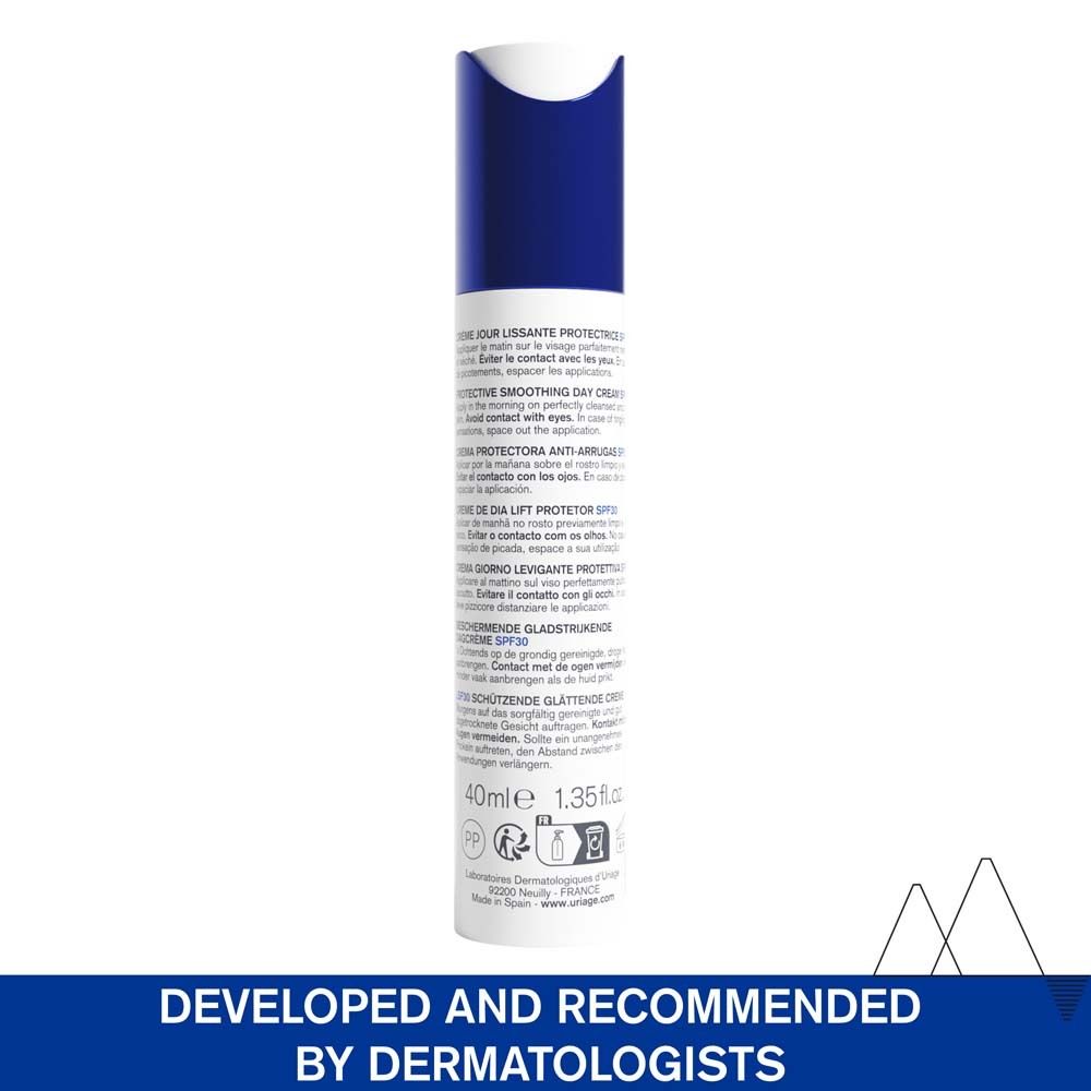 Uriage Age Lift LSF 30 Creme. Rückseite der Flasche. Text in mehreren Sprachen. 40ml.