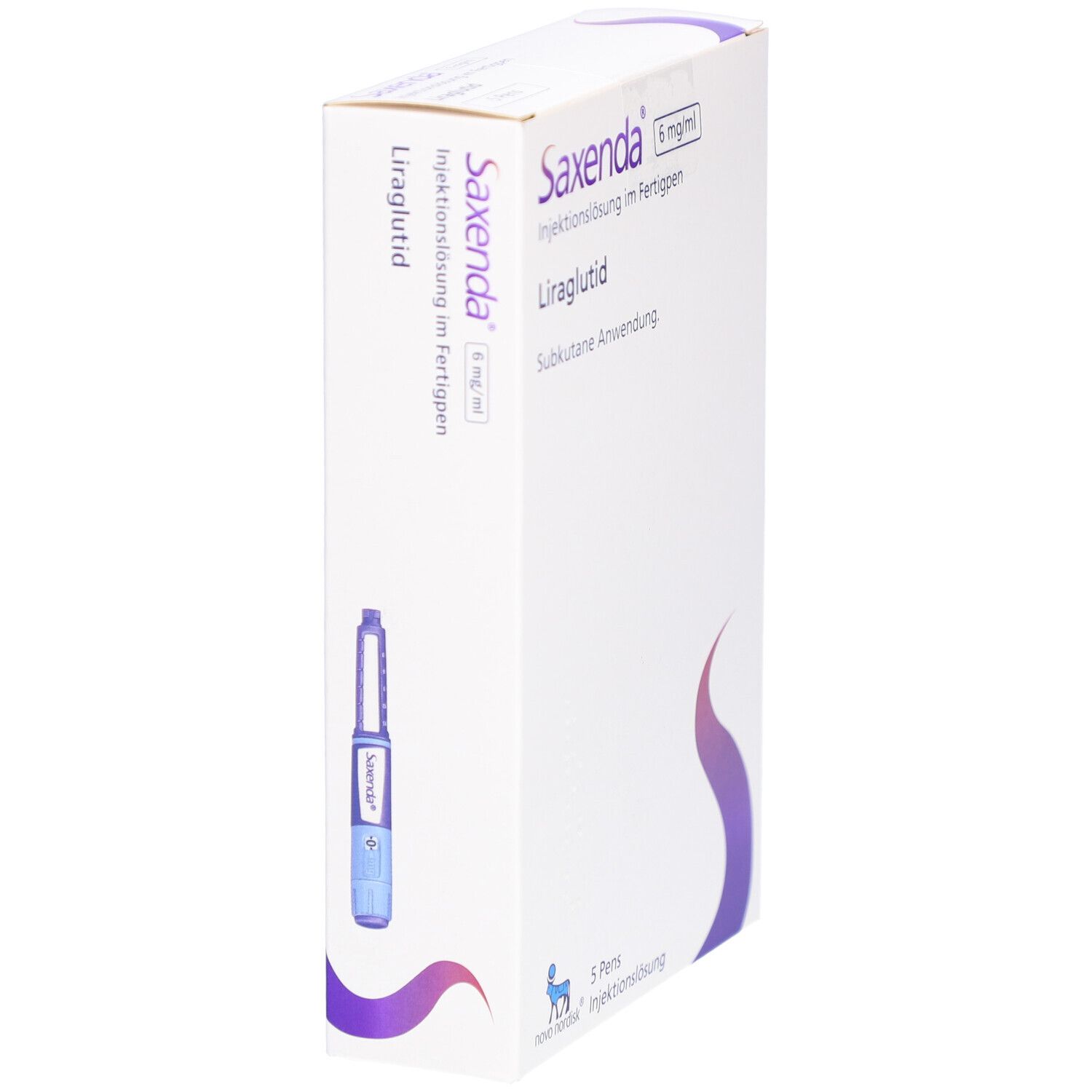 Weiße Verpackung mit Produkt und Injektionsstift. Produktname und Inhaltsstoffe sichtbar.