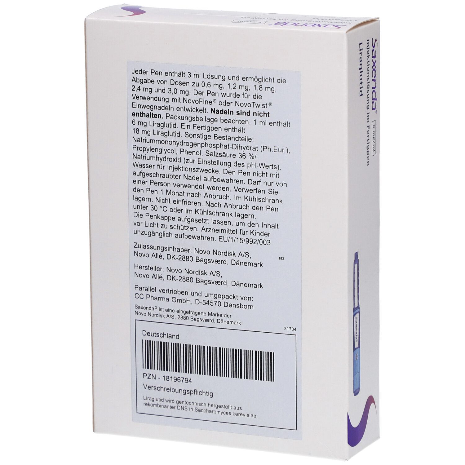 Rückseite der Verpackung mit Text. Enthält Informationen zu Inhaltsstoffen und Hersteller.