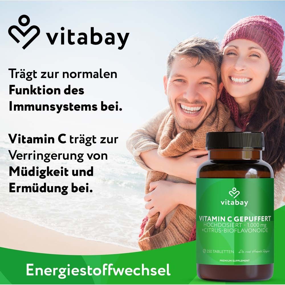 Vitabay Vitamin C gepuffert 1000mg, 60 Tabletten. Für Immunsystem und Energiestoffwechsel.