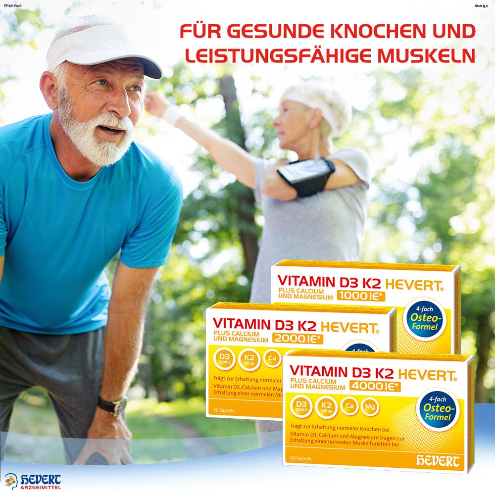 Vitamin D3 K2 Hevert plus Ca Mg 4000 Ie/2 Kapseln 60 St