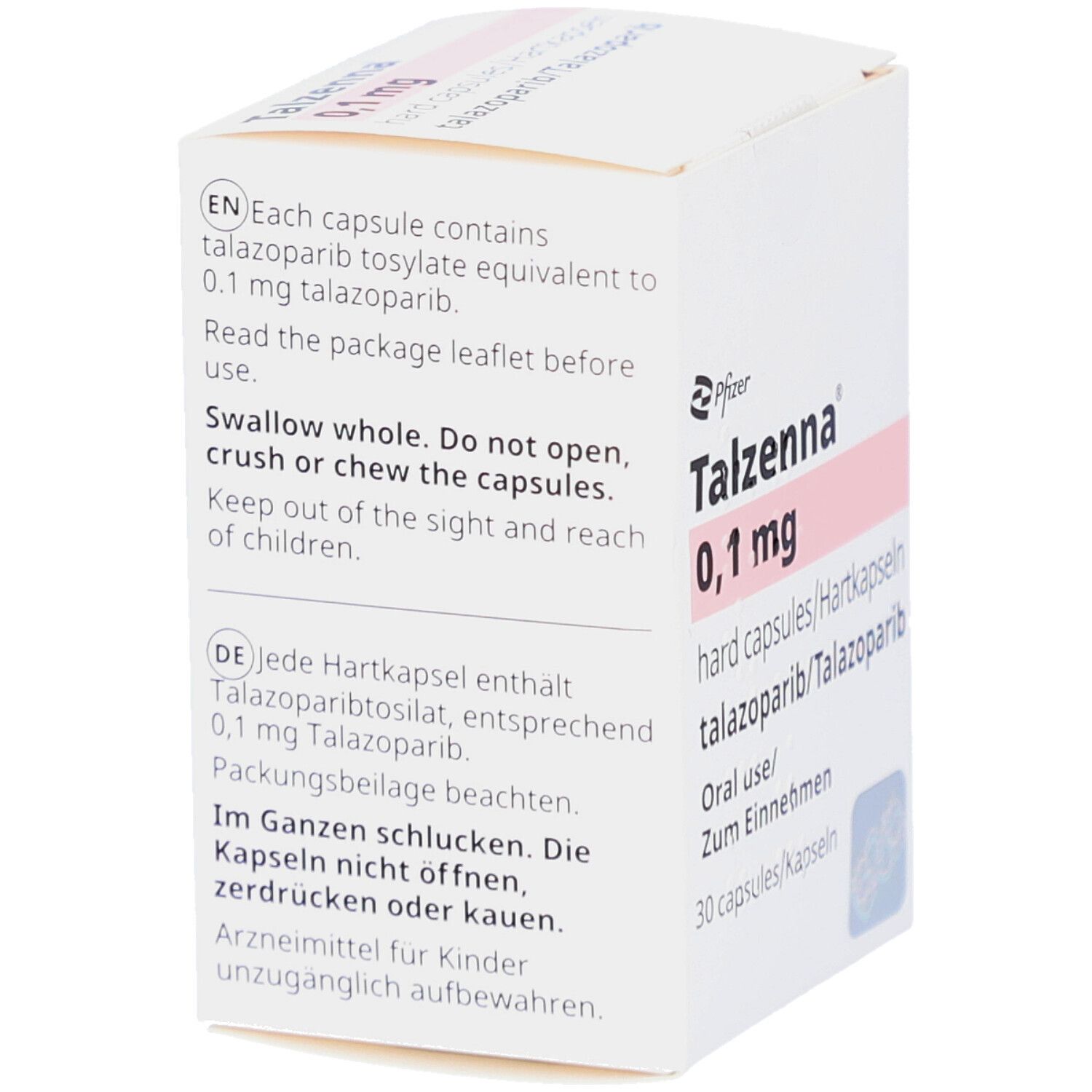 Weiße Faltschachtel mit Text. Enthält Informationen zu Inhaltsstoffen, Anwendung und Warnhinweisen. Pfizer-Logo.