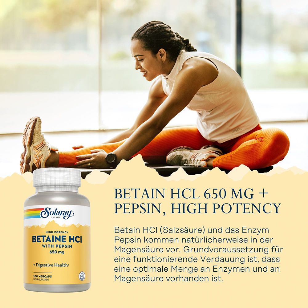 Solaray Betain HCl Kapsel mit Pepsin, 650 mg, 100 Vegcaps.