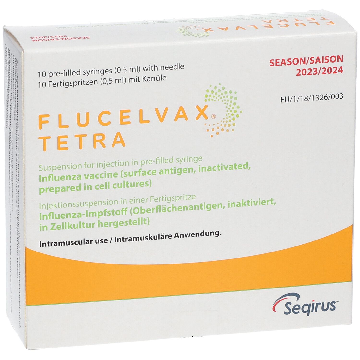 FLUCELVAX Tetra 2023/2024 Inj.Susp.FSpr.m.Kanüle 10x0,5 ml mit dem E