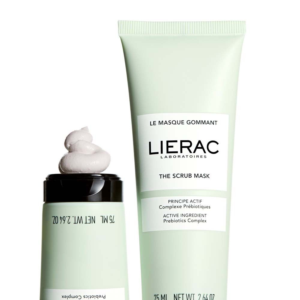 Zwei Tuben. Eine mit Produkt, eine mit Aufschrift: LIERAC, THE SCRUB MASK, 75 ml.