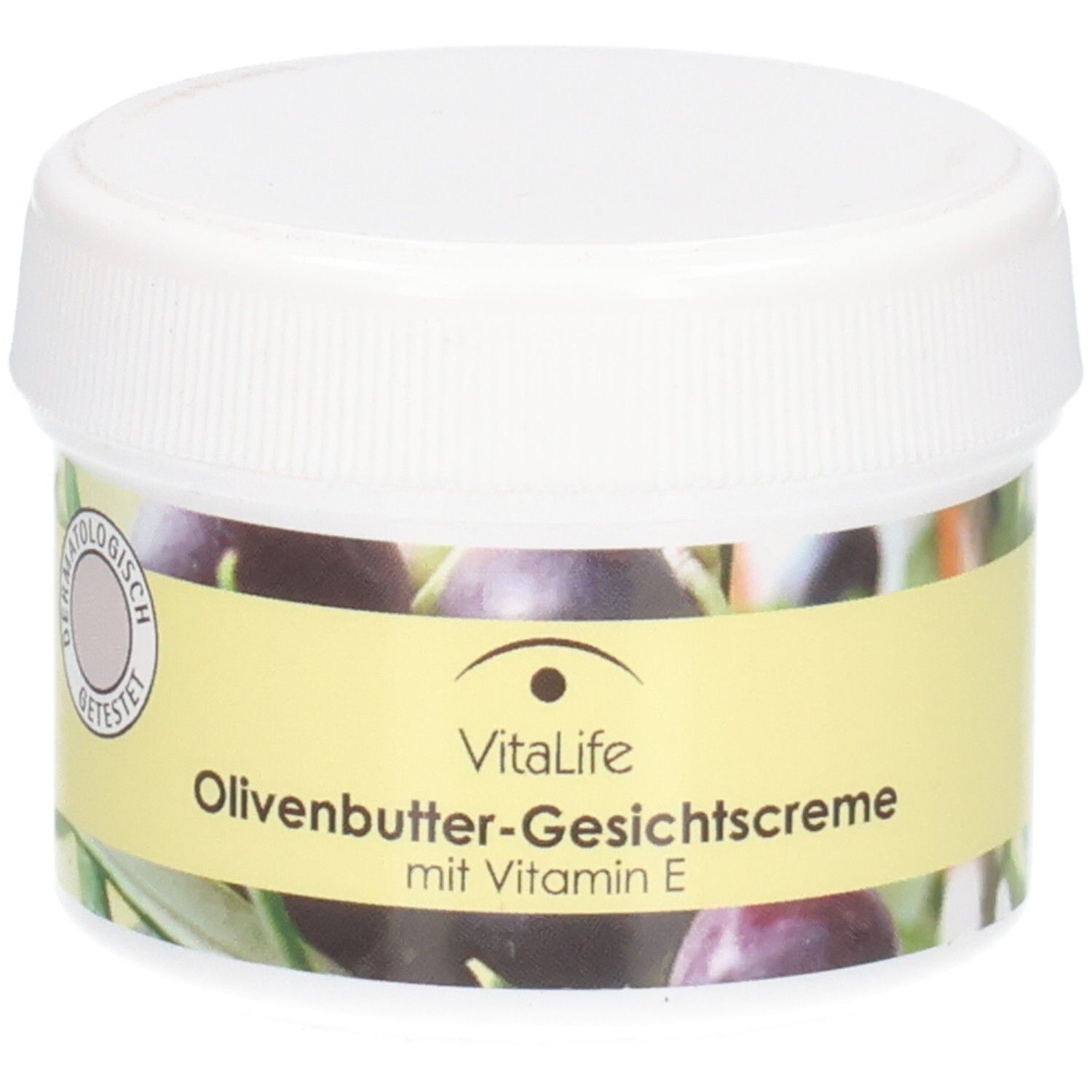 VitaLife Olivenbutter-Gesichtscreme mit Vitamin E, Nahaufnahme des Tiegels.