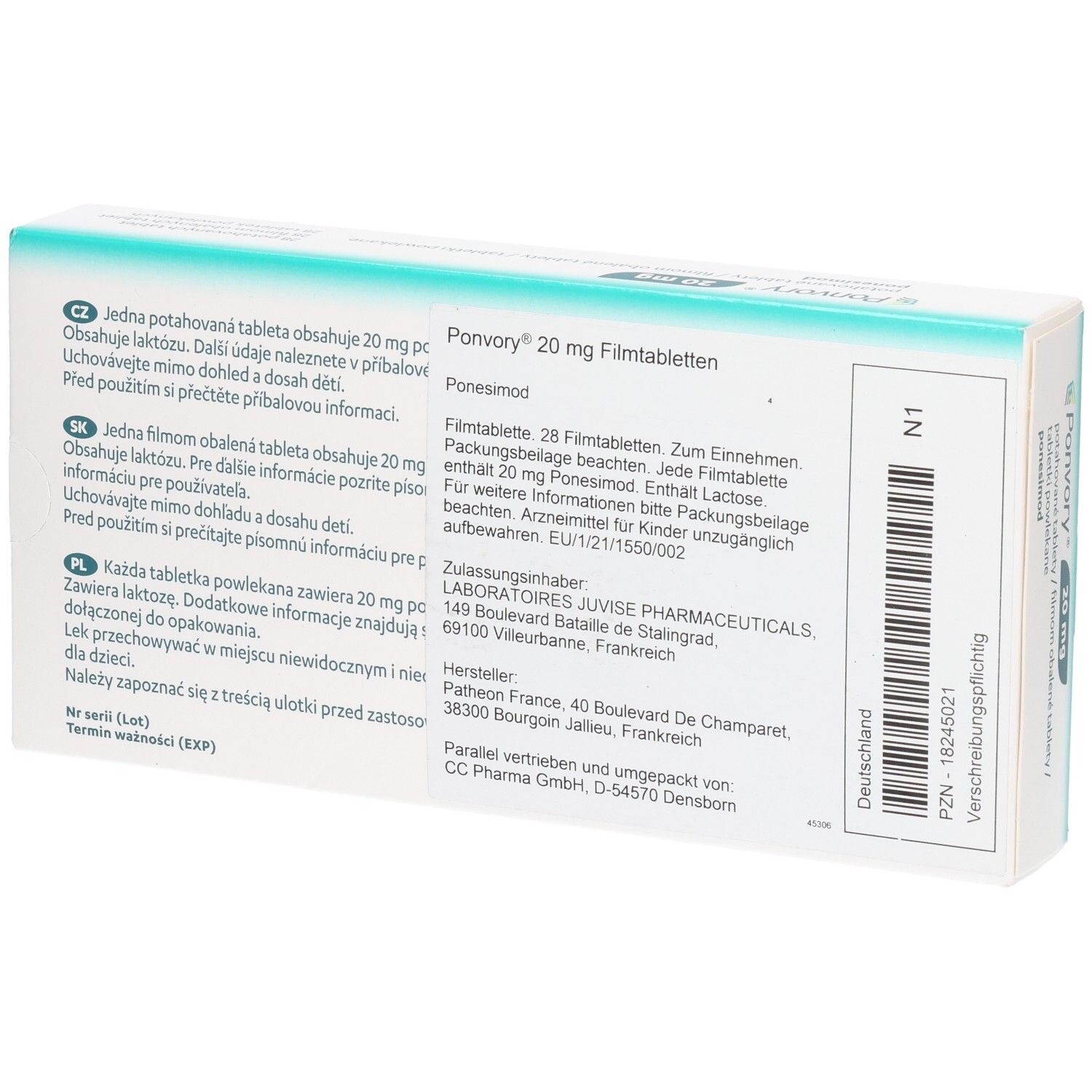 Packung Penvory 20 mg Filmtabletten, Ponesimod, 28 Stück.