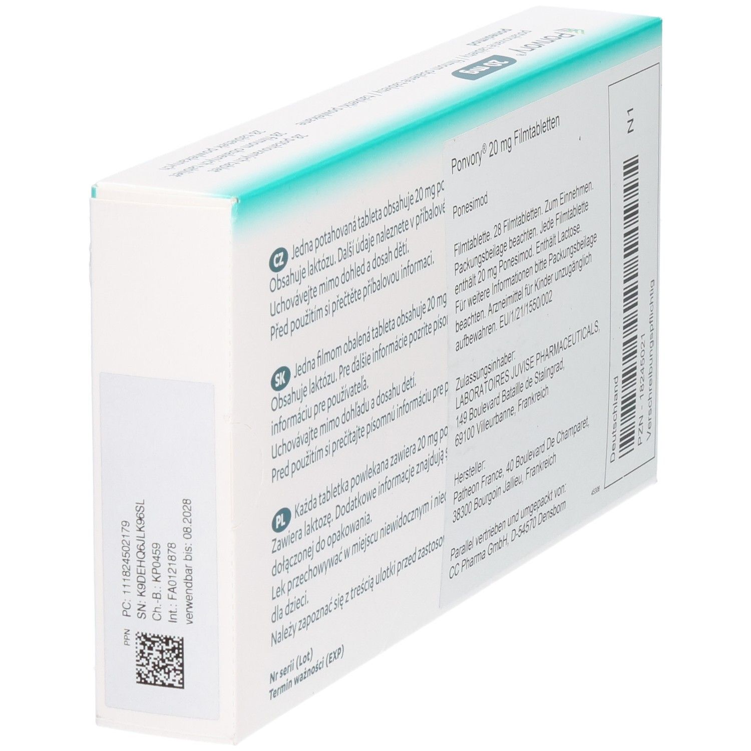 Pornory 20mg Filmtabletten, Packung mit Beipackzettel.
