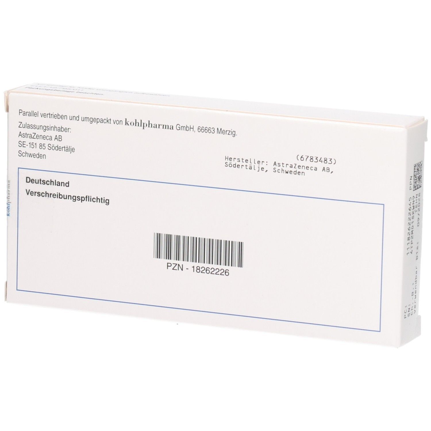 Rückseite der Forxiga 10 mg Filmtabletten Verpackung mit PZN.