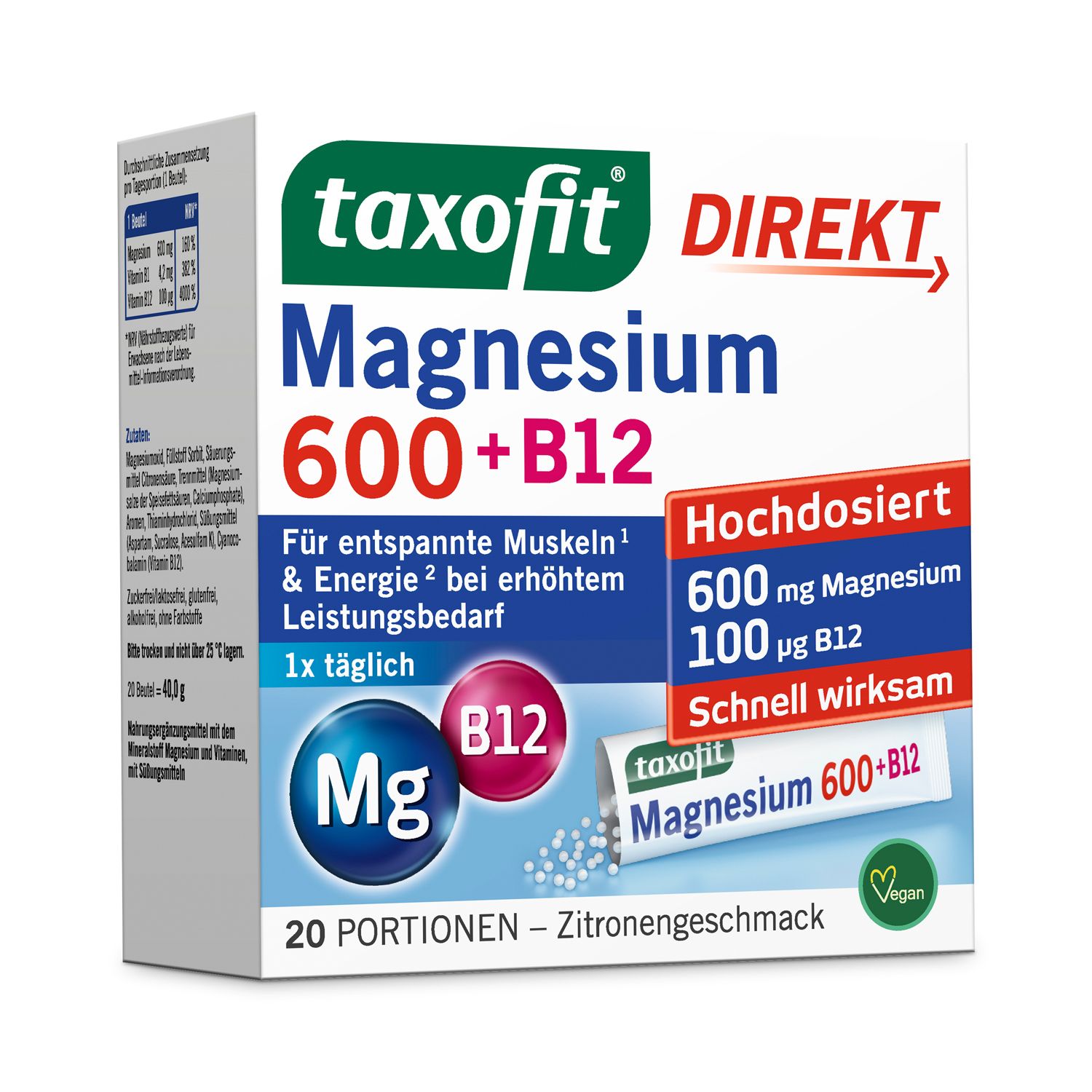 Taxofit Magnesium 600 + B12 Direkt Granulat