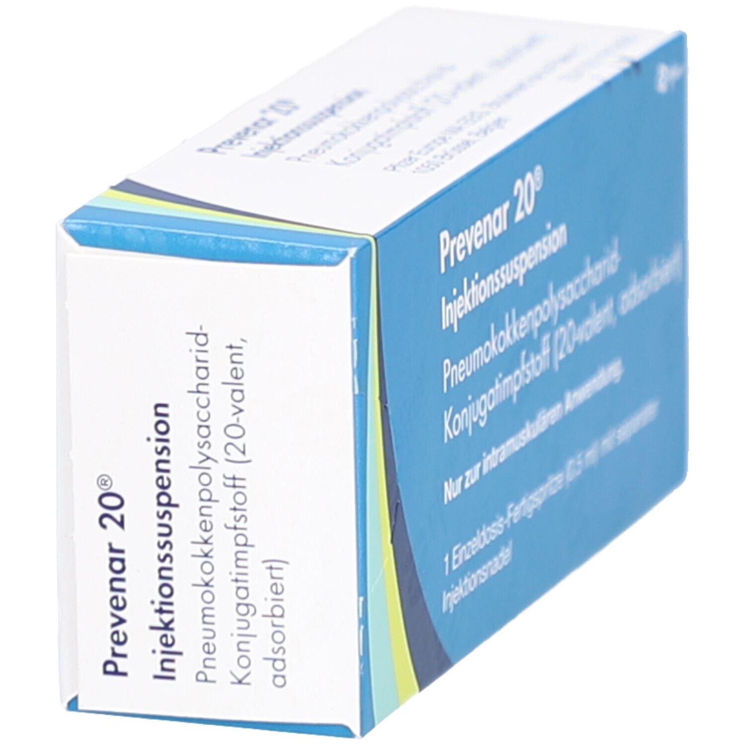 Schachtel mit Produktinformationen. Blaue und weiße Farbgebung. Produktname und Text in deutscher Sprache.