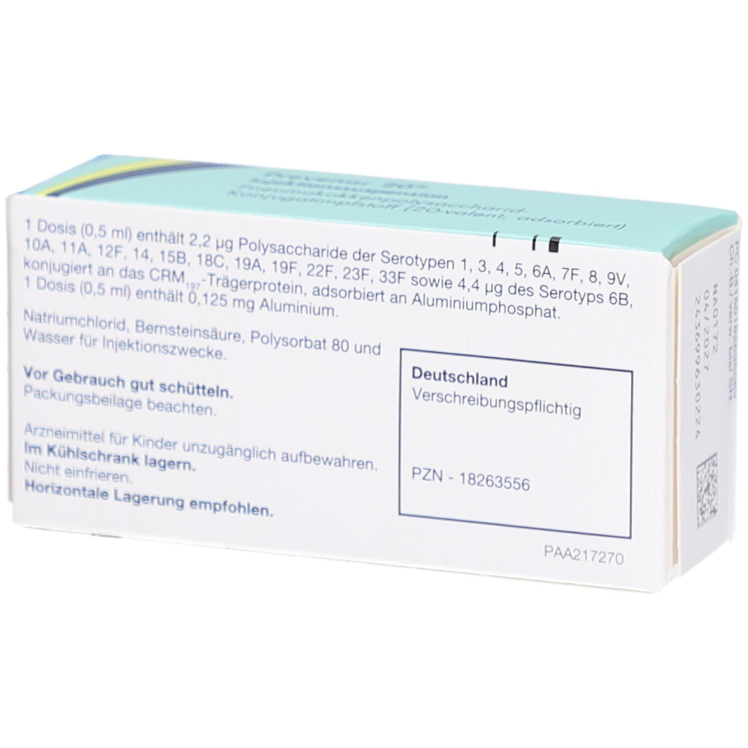 Rückseite der Faltschachtel mit Produktinformationen. Enthält Text in deutscher Sprache. PZN-Nummer und Hersteller.