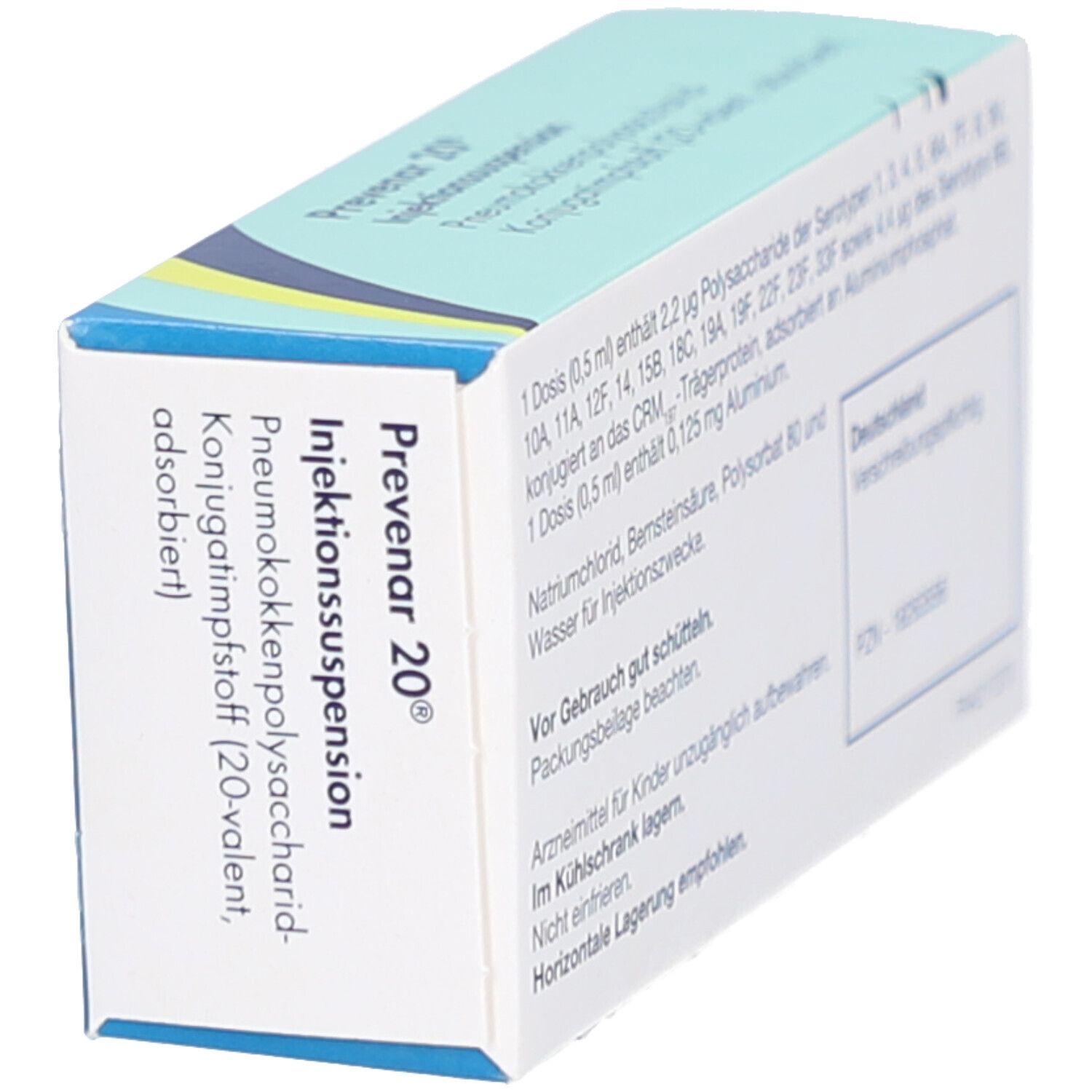 Schachtel mit Produktinformationen. Blaue und weiße Farbgebung. Produktname und Text in deutscher Sprache.