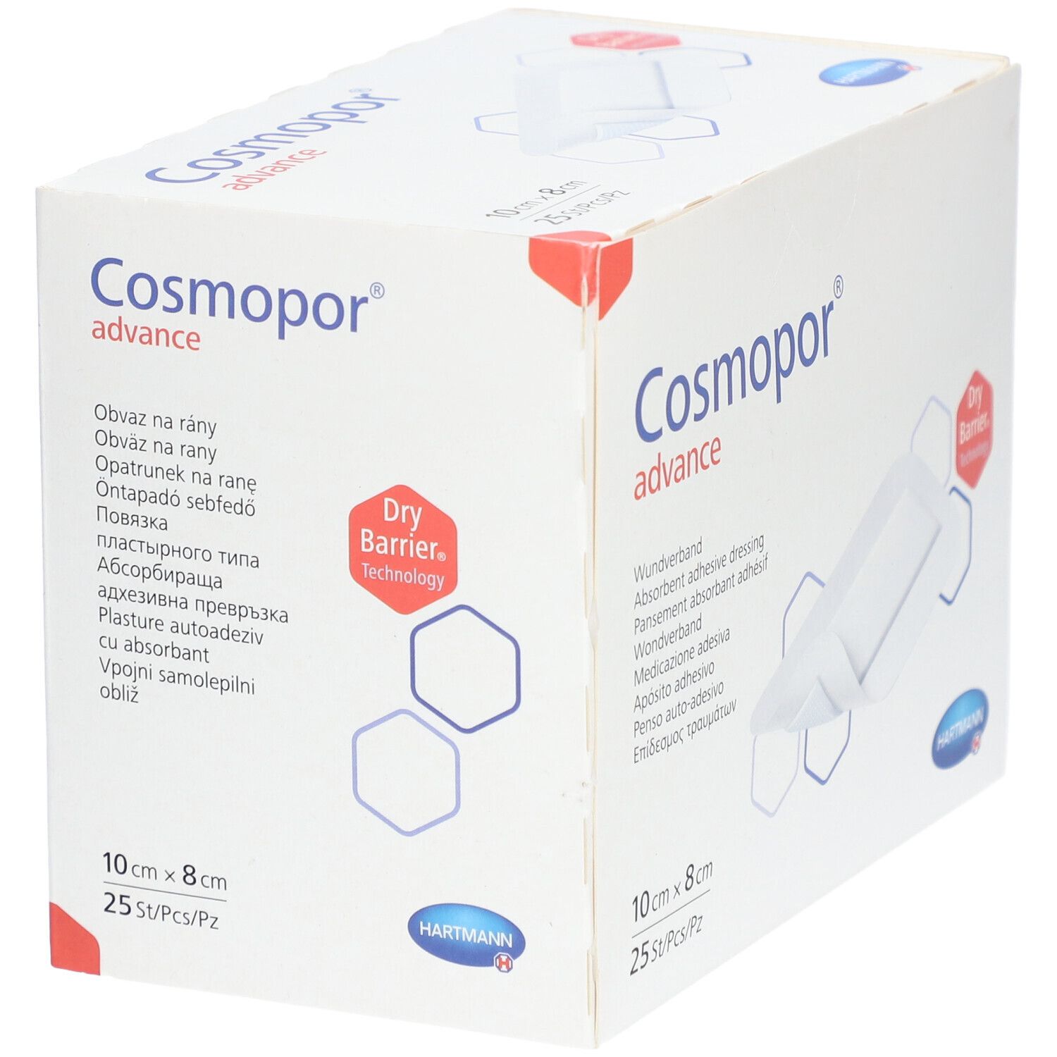 Cosmopor Advance Wundverband, 10x8 cm, 25 Stück. Mit Dry Barrier Technology.
