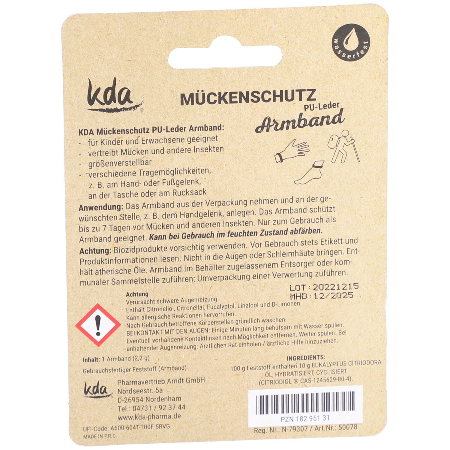 Mückenschutz Armband PU-Leder grau KDA 1 St