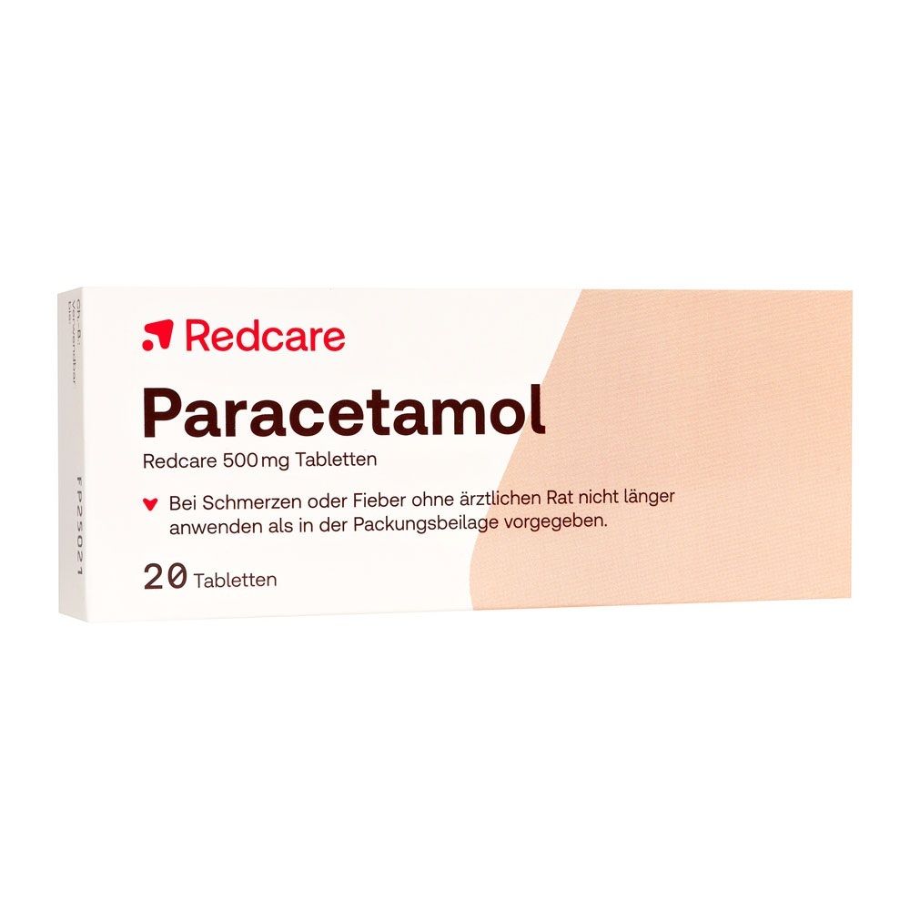 Redcare Paracetamol 500 mg Tabletten, Packung mit 20 Tabletten.