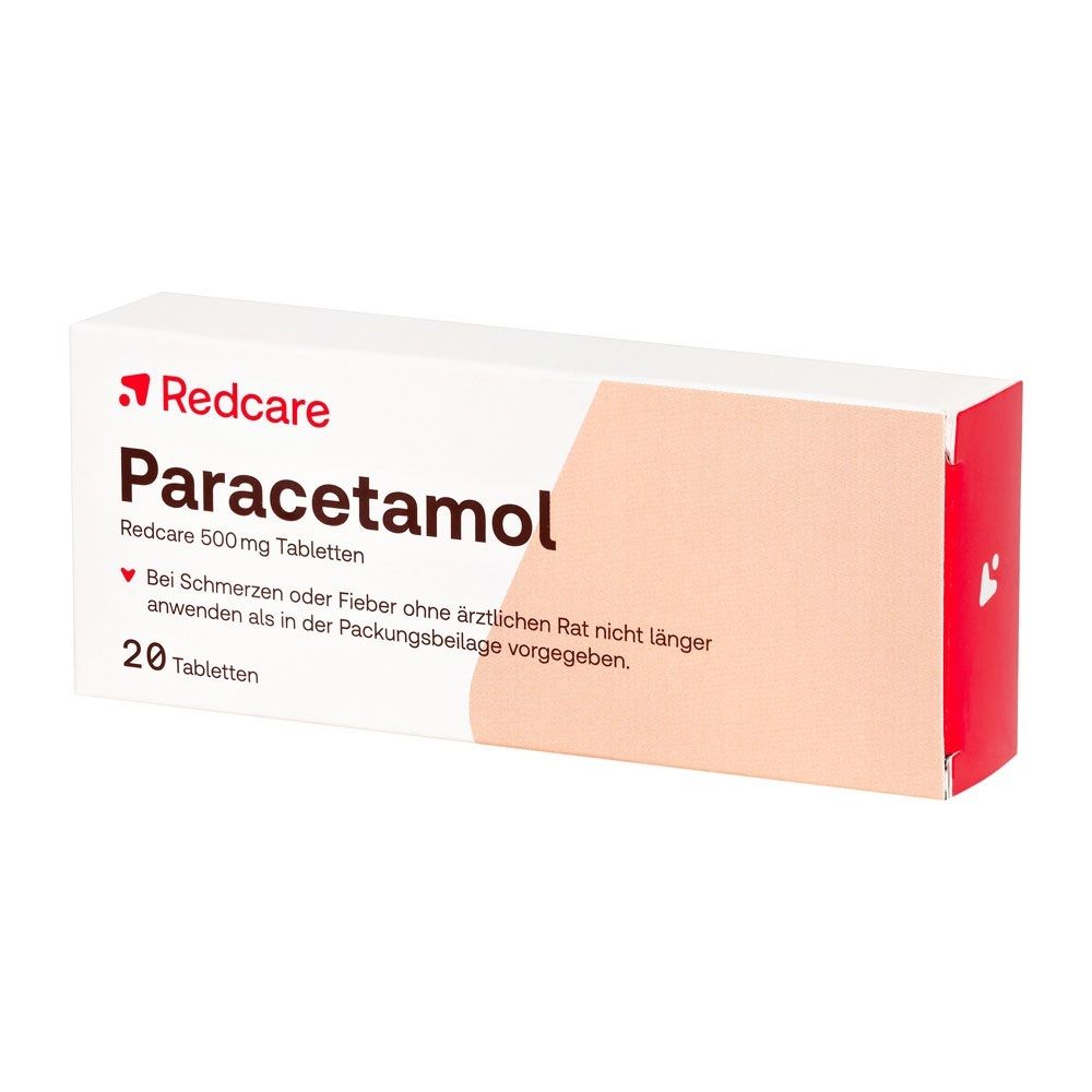 Redcare Paracetamol 500 mg Tabletten, Packung mit 20 Tabletten.