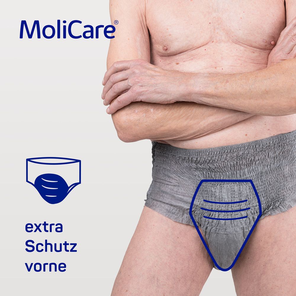 MoliCare Men Pants mit extra Schutz vorne. Fühlt sich an wie Unterwäsche.