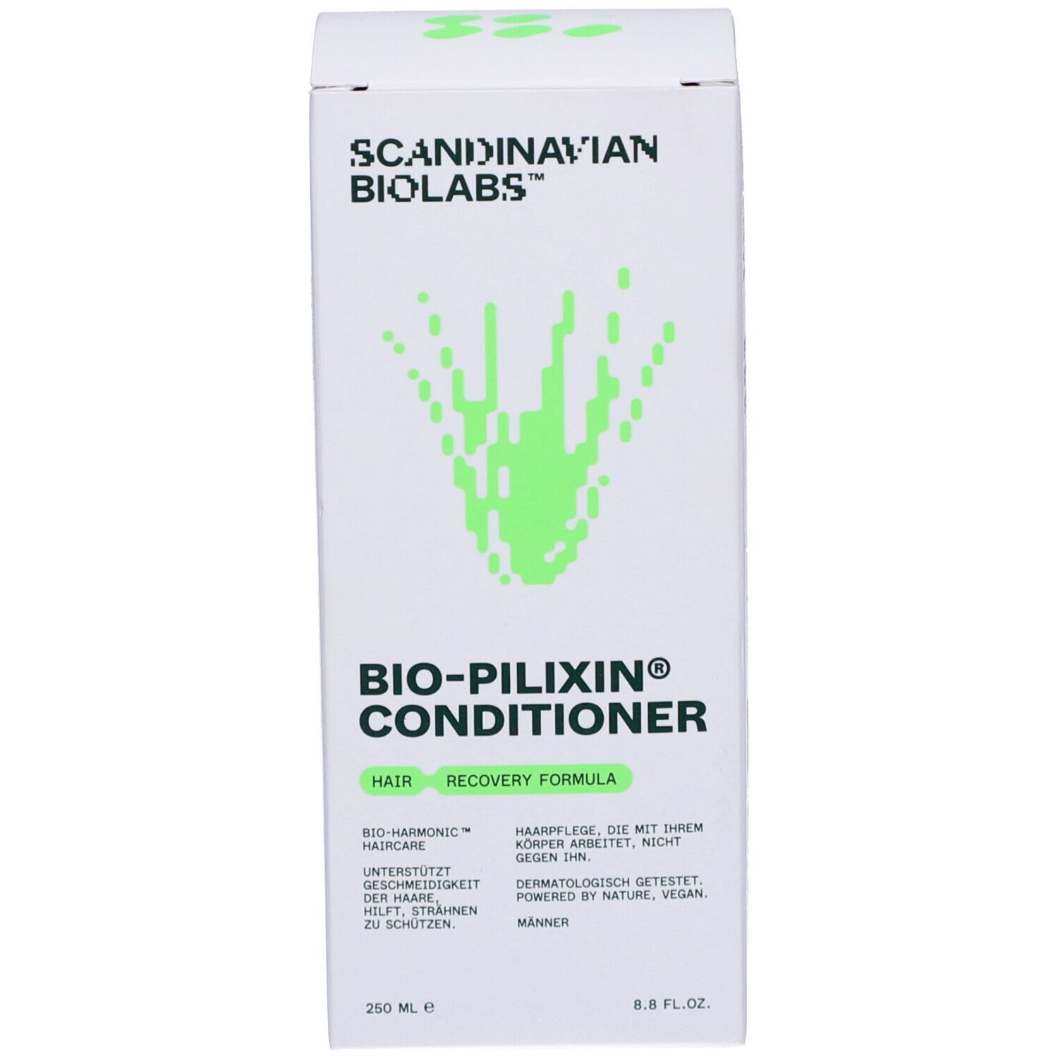 Verpackung mit Aufschrift BIO-PILIXIN Conditioner. Marke: Scandinavian Biolabs. 250 ml.