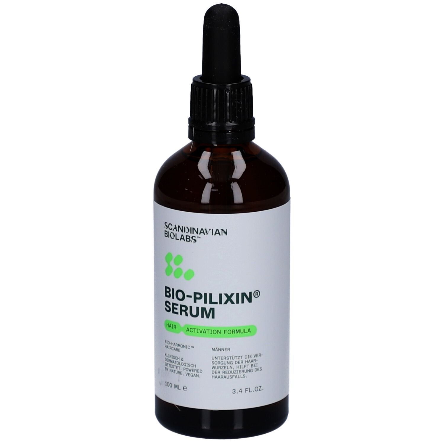 Braune Flasche mit Serum. Aufschrift: BIO-PILIXIN Serum. Für Männer.