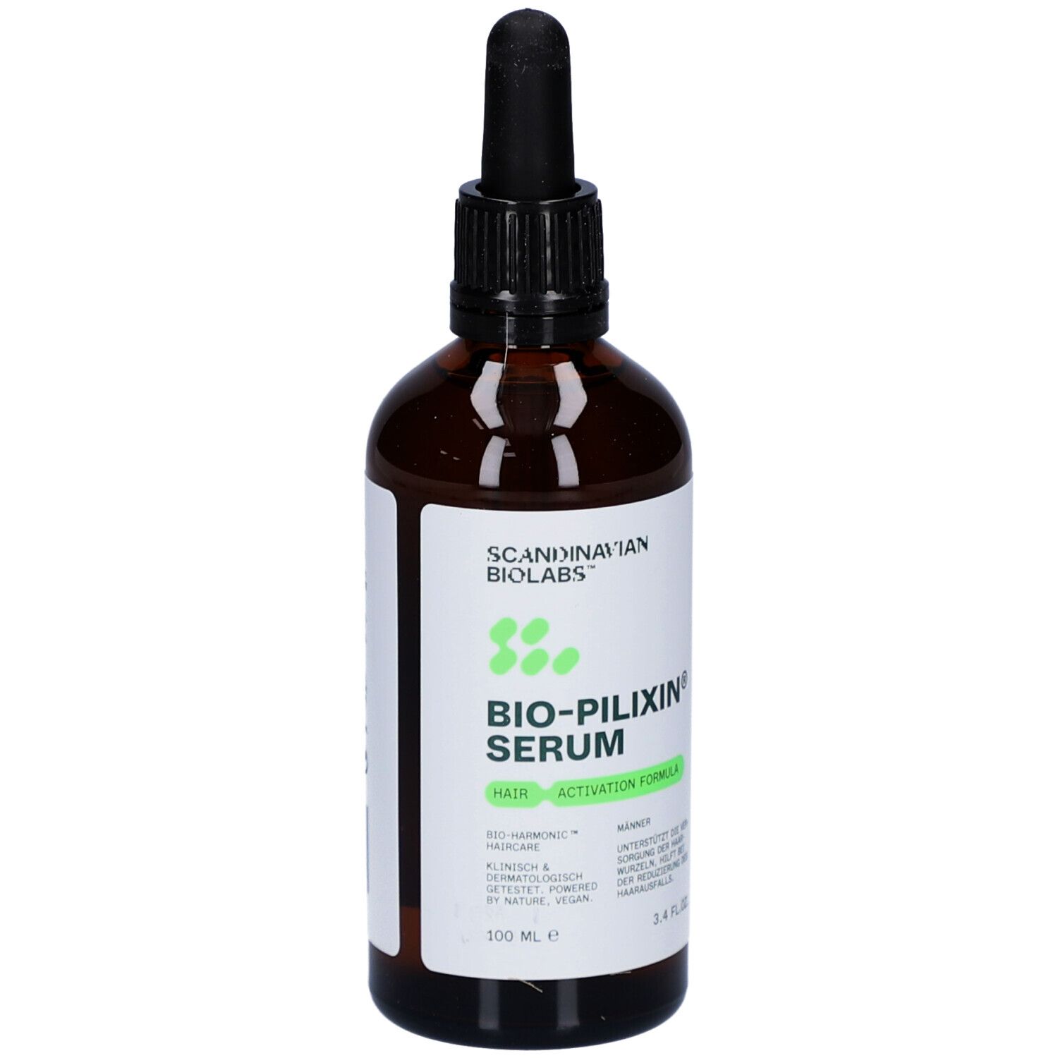 Braune Flasche mit Serum. Aufschrift: BIO-PILIXIN Serum. Für Männer.