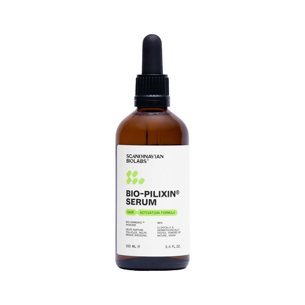 Braune Flasche mit Serum. Aufschrift: BIO-PILIXIN Serum. Für Männer.
