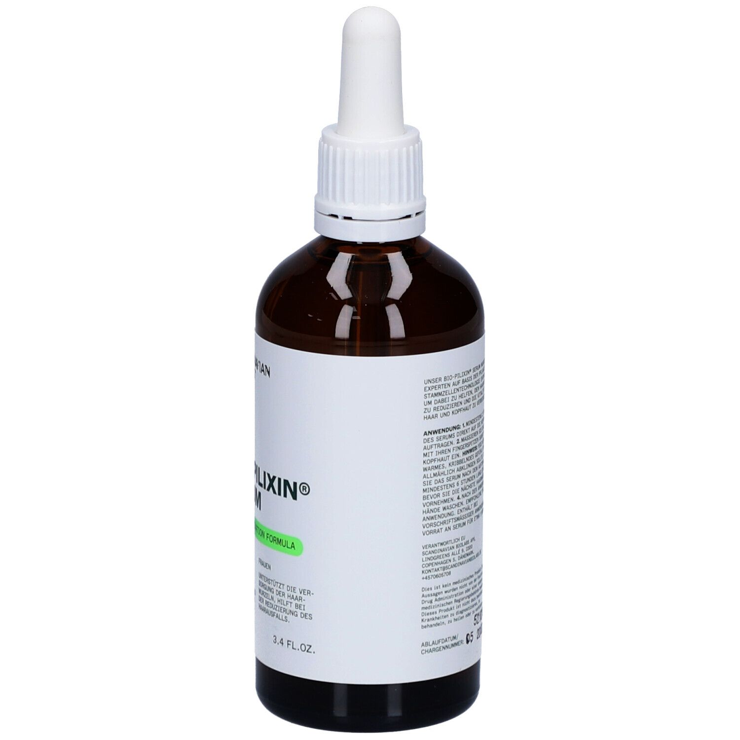 Braune Flasche mit weißem Deckel und Etikett. Auf dem Etikett steht Bio-Pilixin Serum.