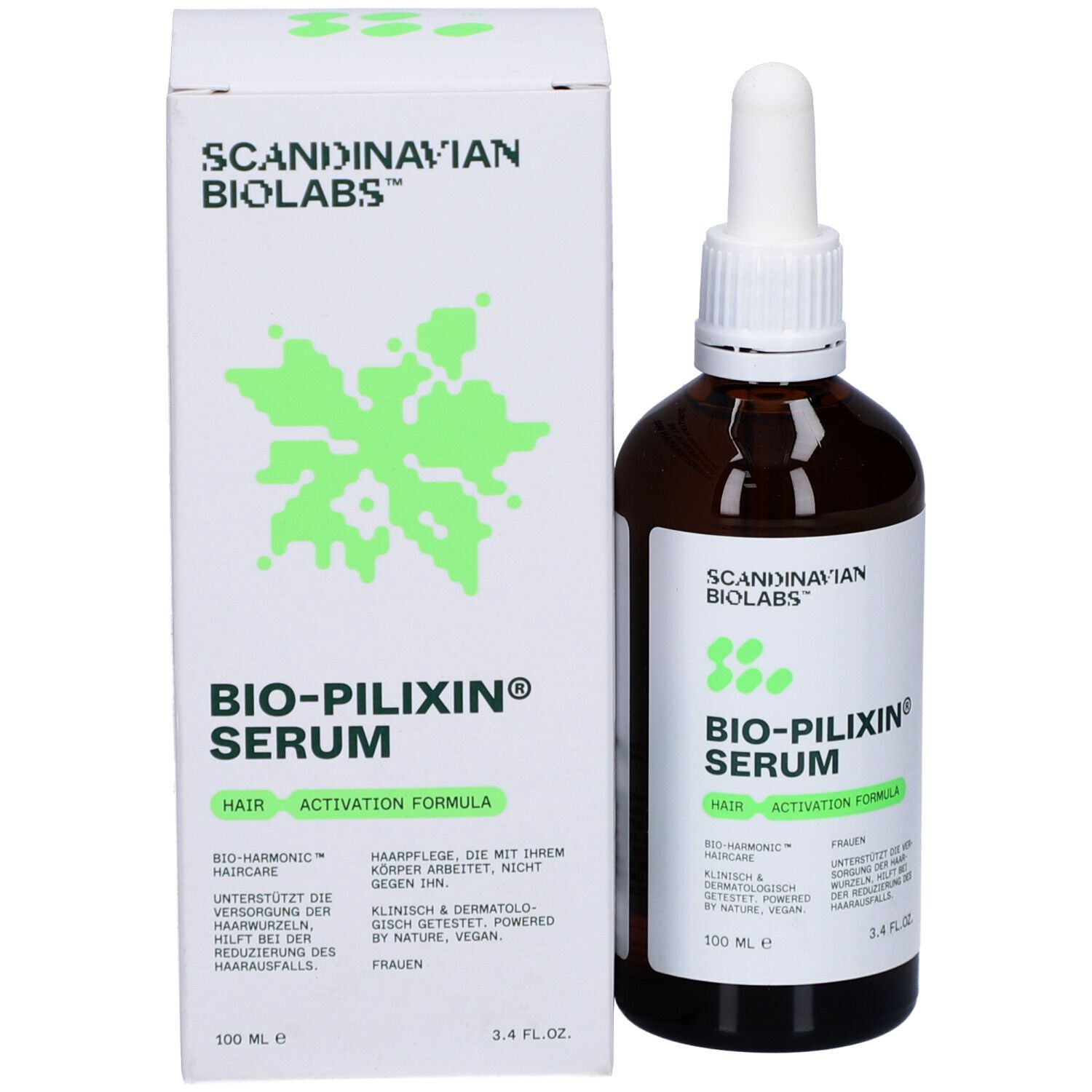 Weiße Schachtel mit Text und Logo. Auf der Schachtel steht Bio-Pilixin Serum.