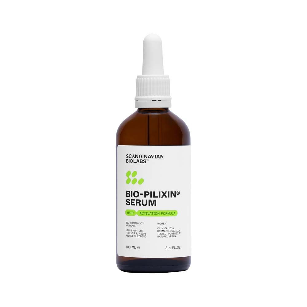 Braune Flasche mit weißem Deckel und Etikett. Auf dem Etikett steht Bio-Pilixin Serum.