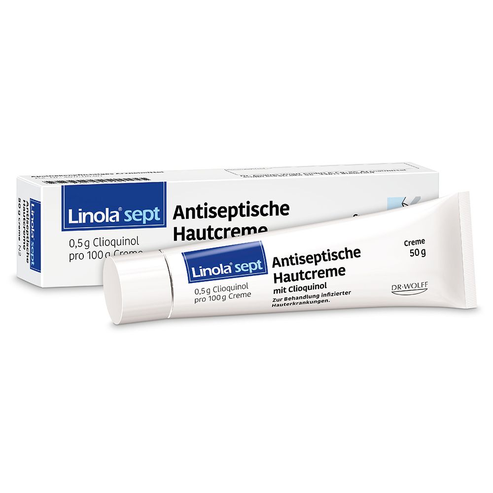 Linola® sept Antiseptische Hautcreme mit Clioquinol – Wundcreme bei abgeschürfter, entzündeter oder eitriger Haut