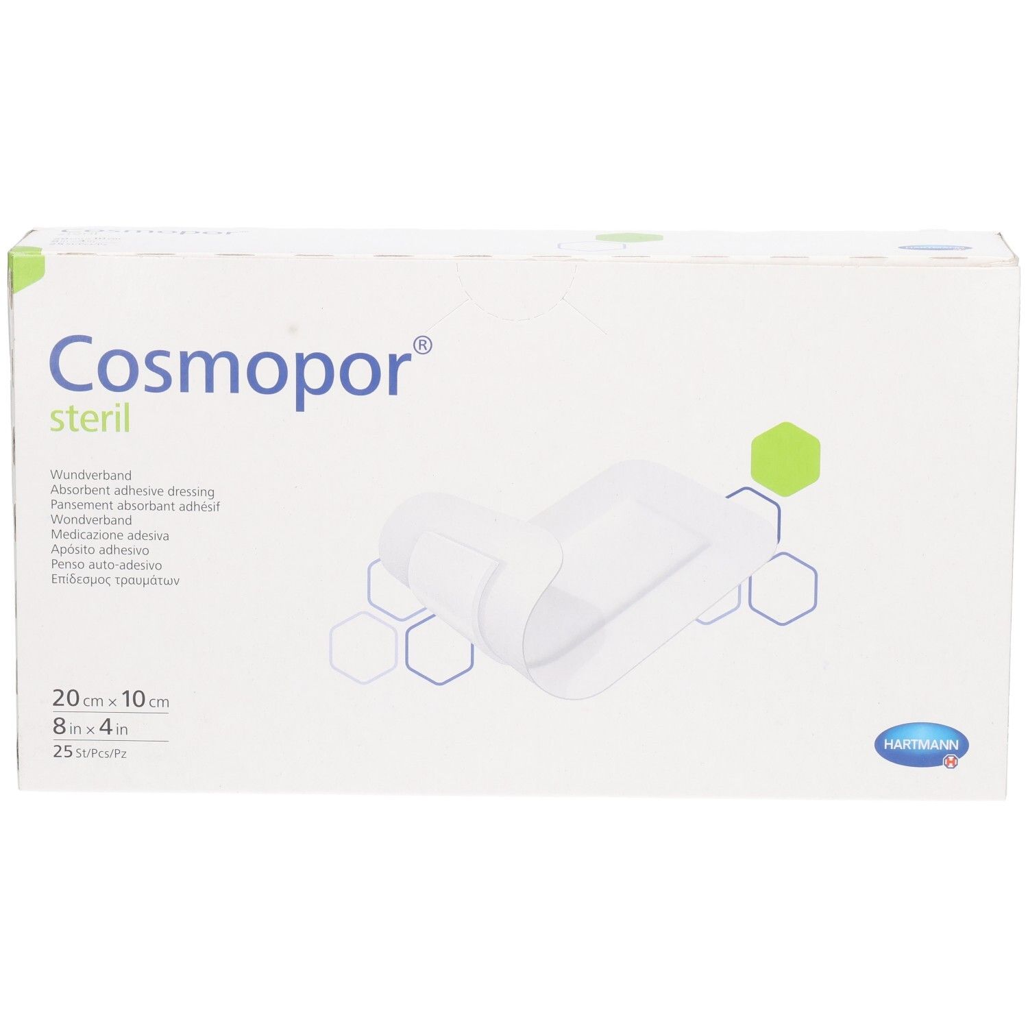 Verpackung Cosmopor steril Wundverband, 20x10 cm, 25 Stück.