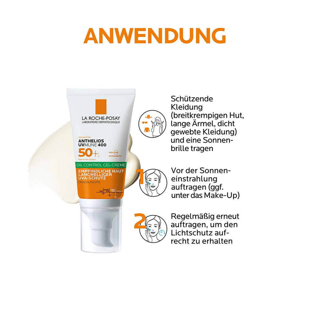 La Roche Posay Anthelios UV Mune 400 Oil Control Gel-Creme Sonnengel mit LSF50+ für sehr hohen Schutz vor UVA- und UVB-Strahlen, für ölige Haut