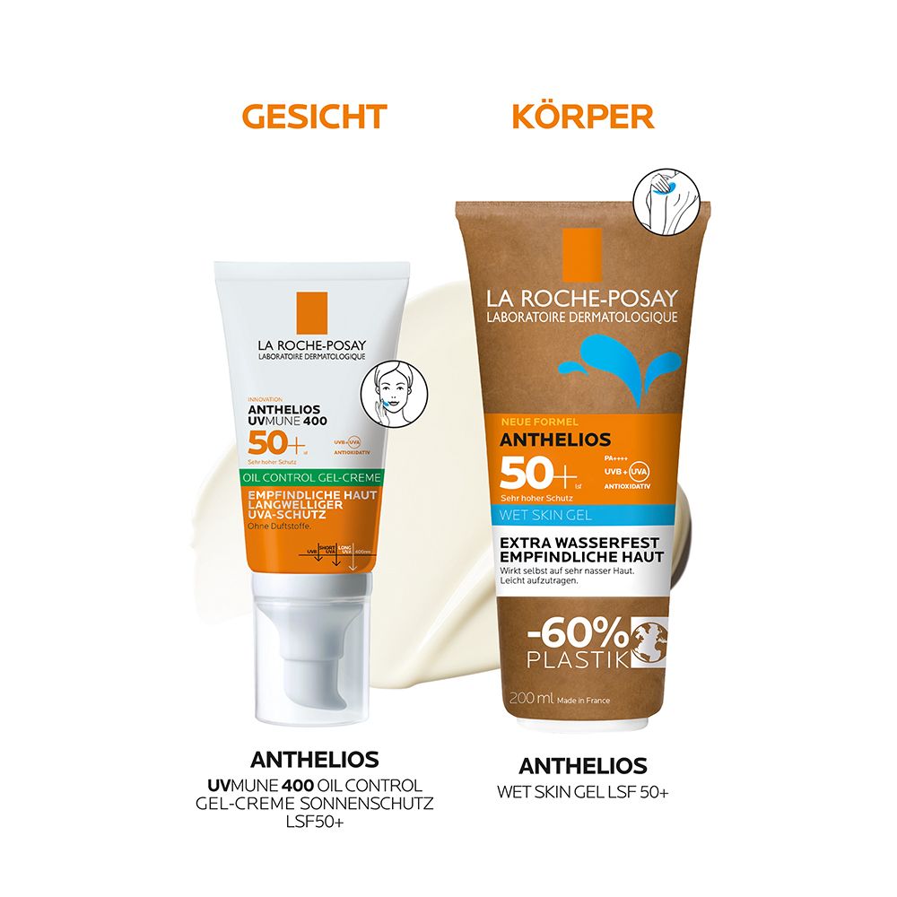  La Roche Posay Anthelios UV Mune 400 Oil Control Gel-Creme Sonnengel mit LSF50+ für sehr hohen Schutz vor UVA- und UVB-Strahlen, für ölige Haut + Gratis Beigabe LRP Hyalu B5 Serum Mini 10ml