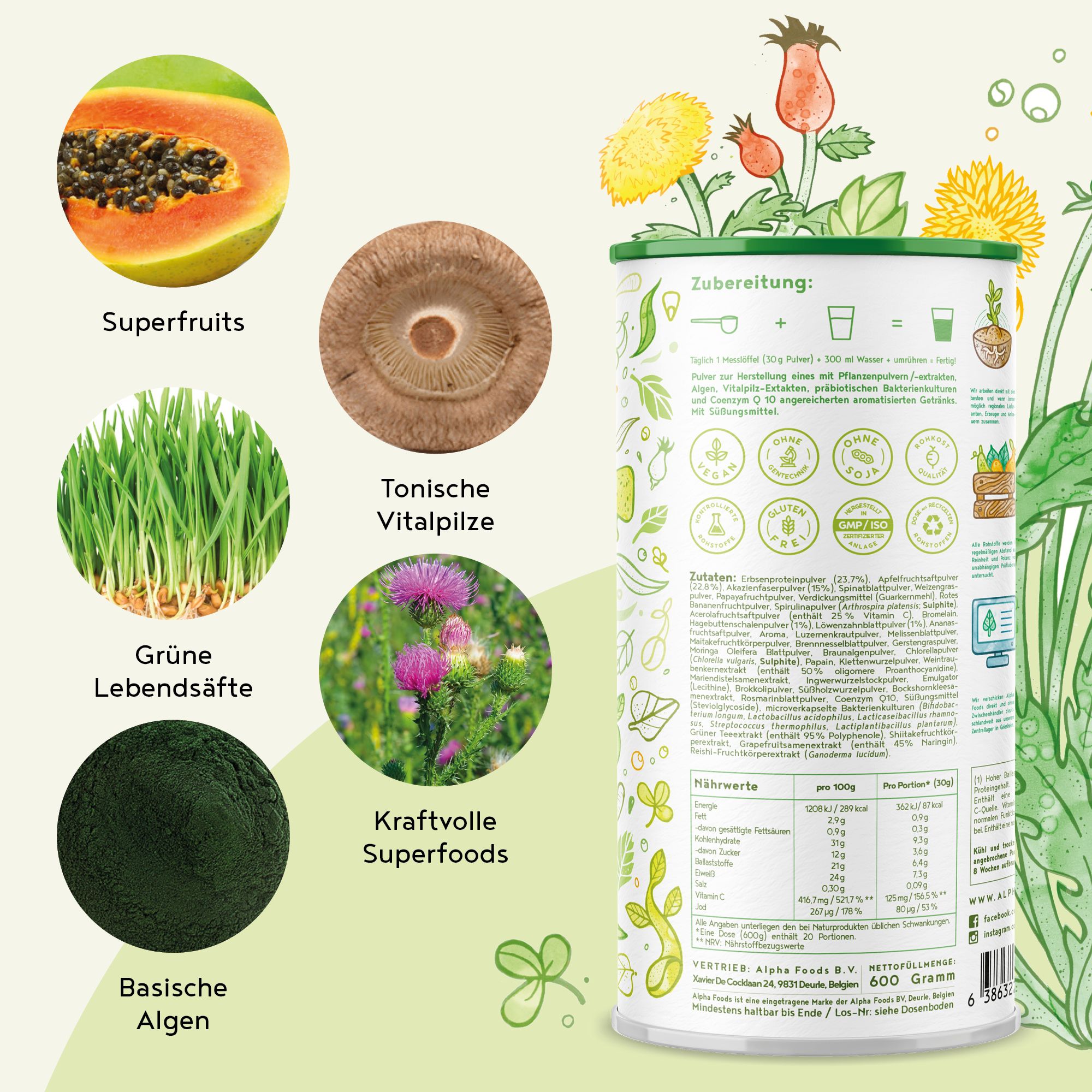 ALPHA FOODS Grüne Mutter OPC Spirulina + Coenzym Q10 vegan