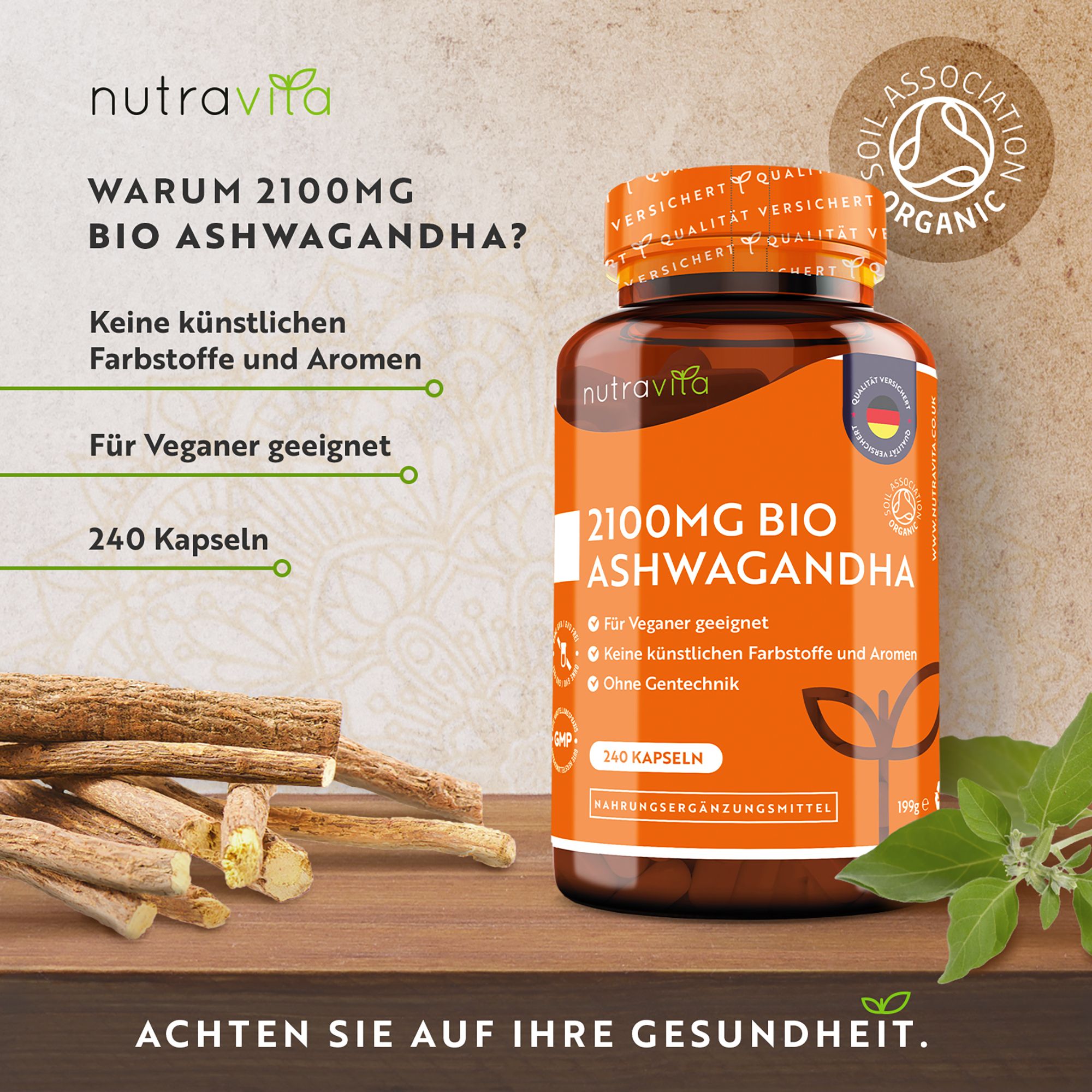 BIO Ashwagandha 2100mg hochdos.veg.Tagesdosis Kps. 240 St Kapseln