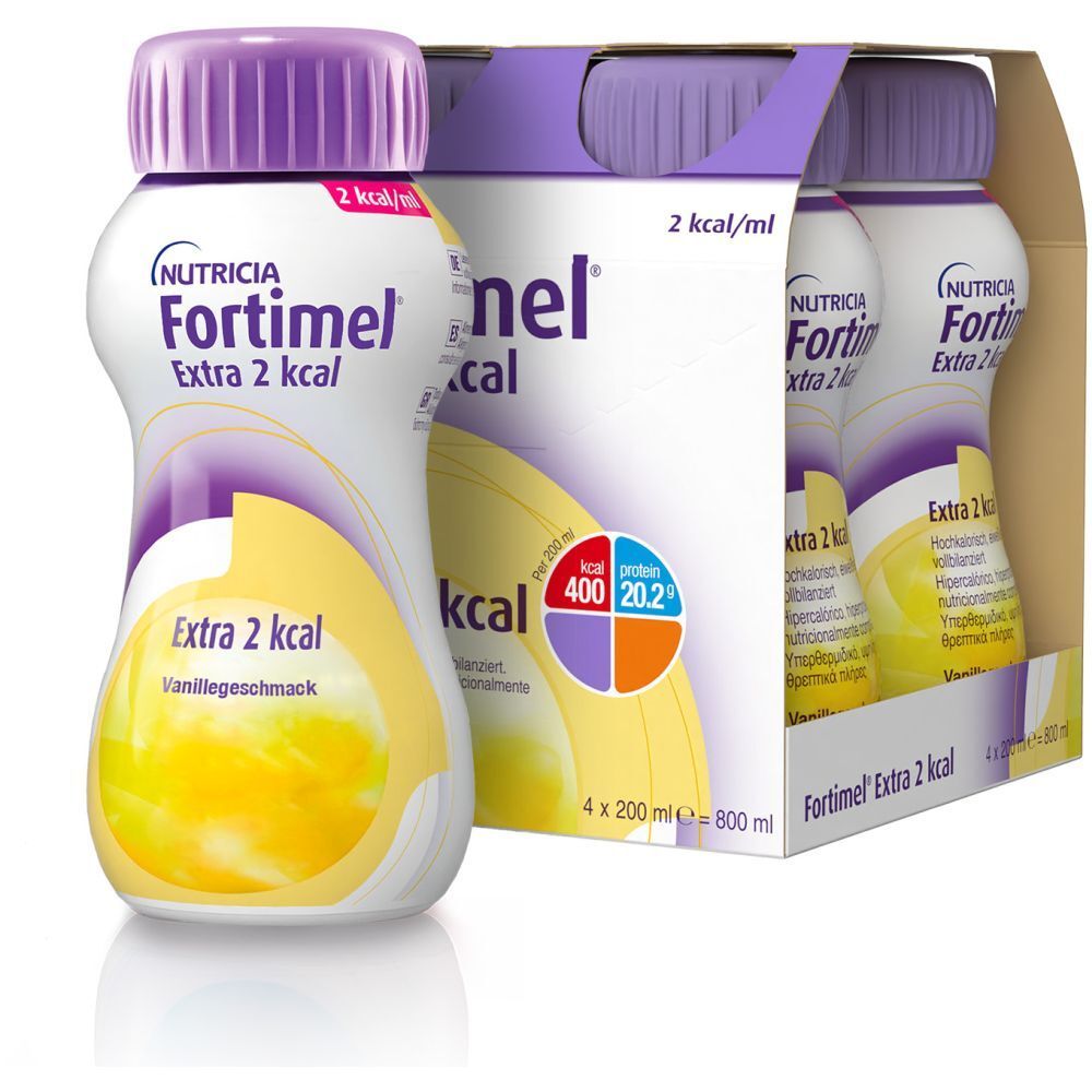 Fortimel Trinknahrung  Vanille Extra 2 kcal | Pack mit 8 Flaschen zu je 200ml |  Hochkalorisch und eiweißreich