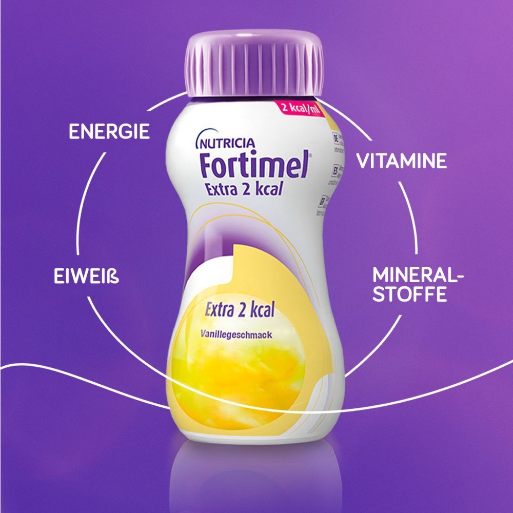 Fortimel Trinknahrung  Vanille Extra 2 kcal | Pack mit 8 Flaschen zu je 200ml |  Hochkalorisch und eiweißreich