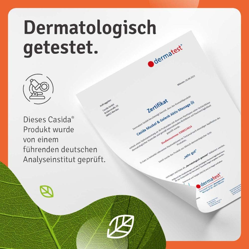Dermatest-Zertifikat. Casida® Produkt geprüft von führendem deutschem Analyseinstitut. Ergebnis: sehr gut.