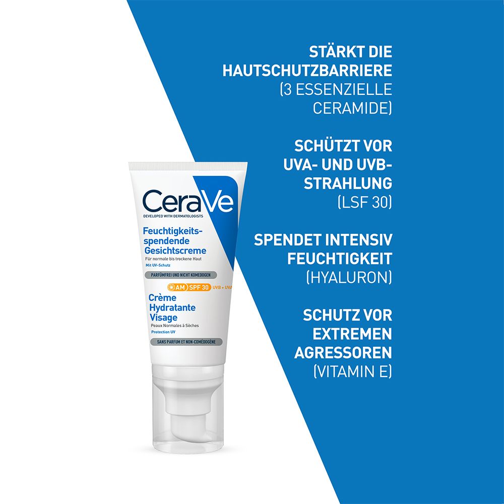 CeraVe Feuchtigkeitsspendende Gesichtscreme mit LSF 30 – für normale bis trockene Haut