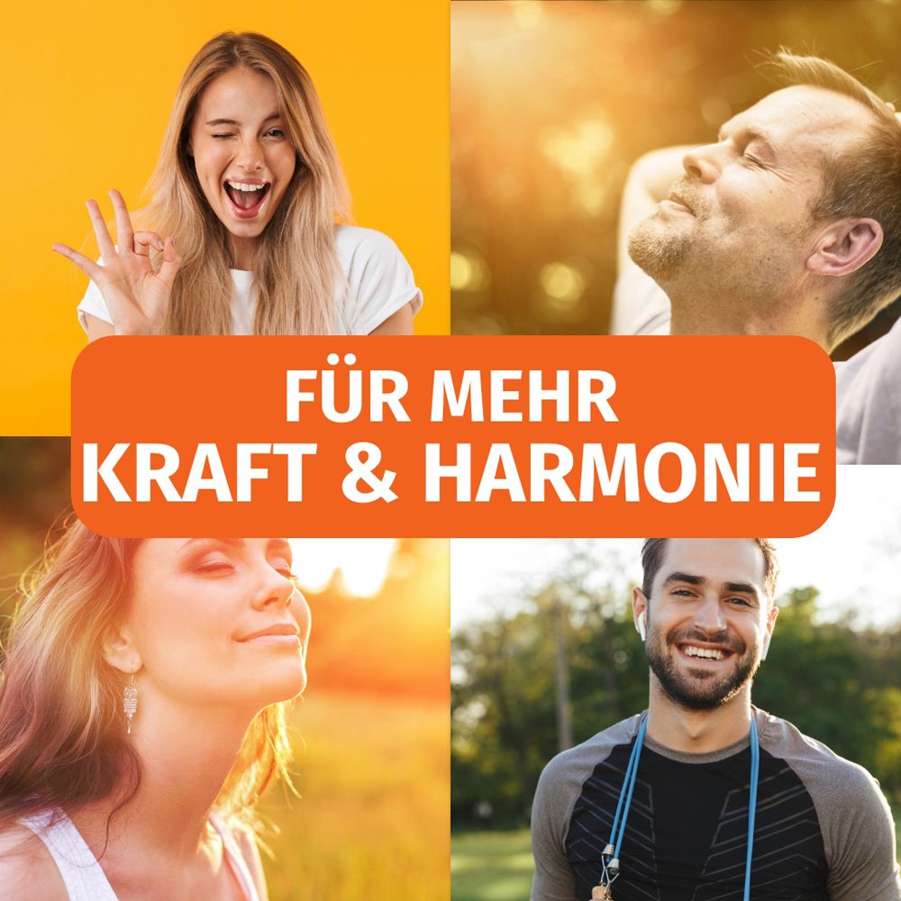 Collage von lächelnden Menschen, die Kraft und Harmonie ausstrahlen.