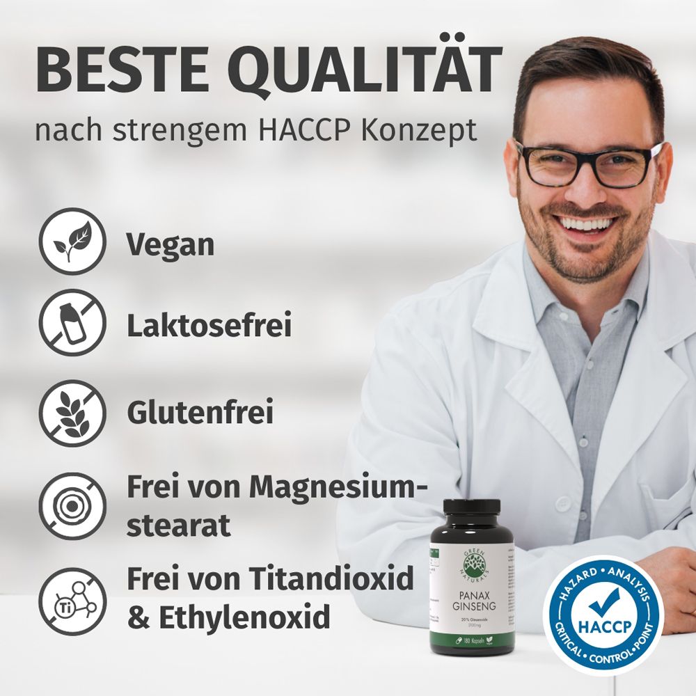 Qualitätssiegel: Vegan, Laktosefrei, Glutenfrei, ohne Magnesiumstearat.