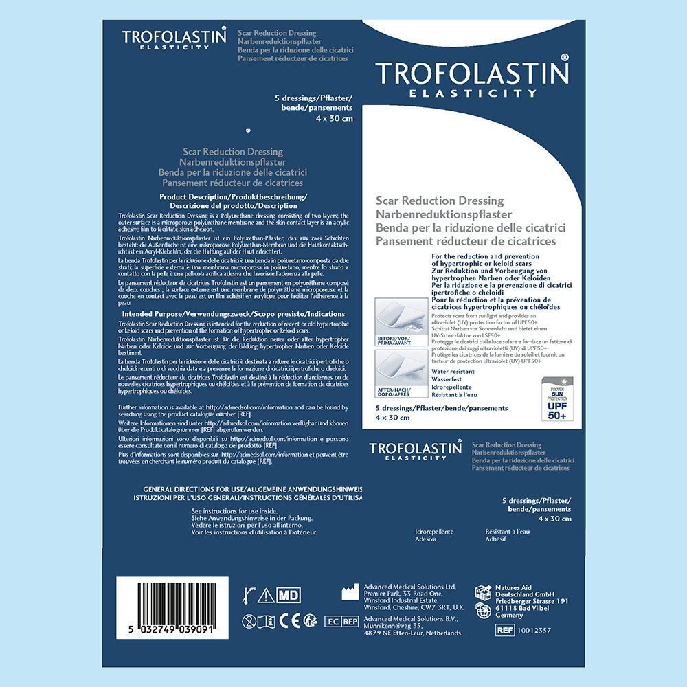 TROFOLASTIN Narbenreduktionspflaster - Narbenpflaster zur Behandlung von OP-Narben und mehr - Wasserfest, UPF50+