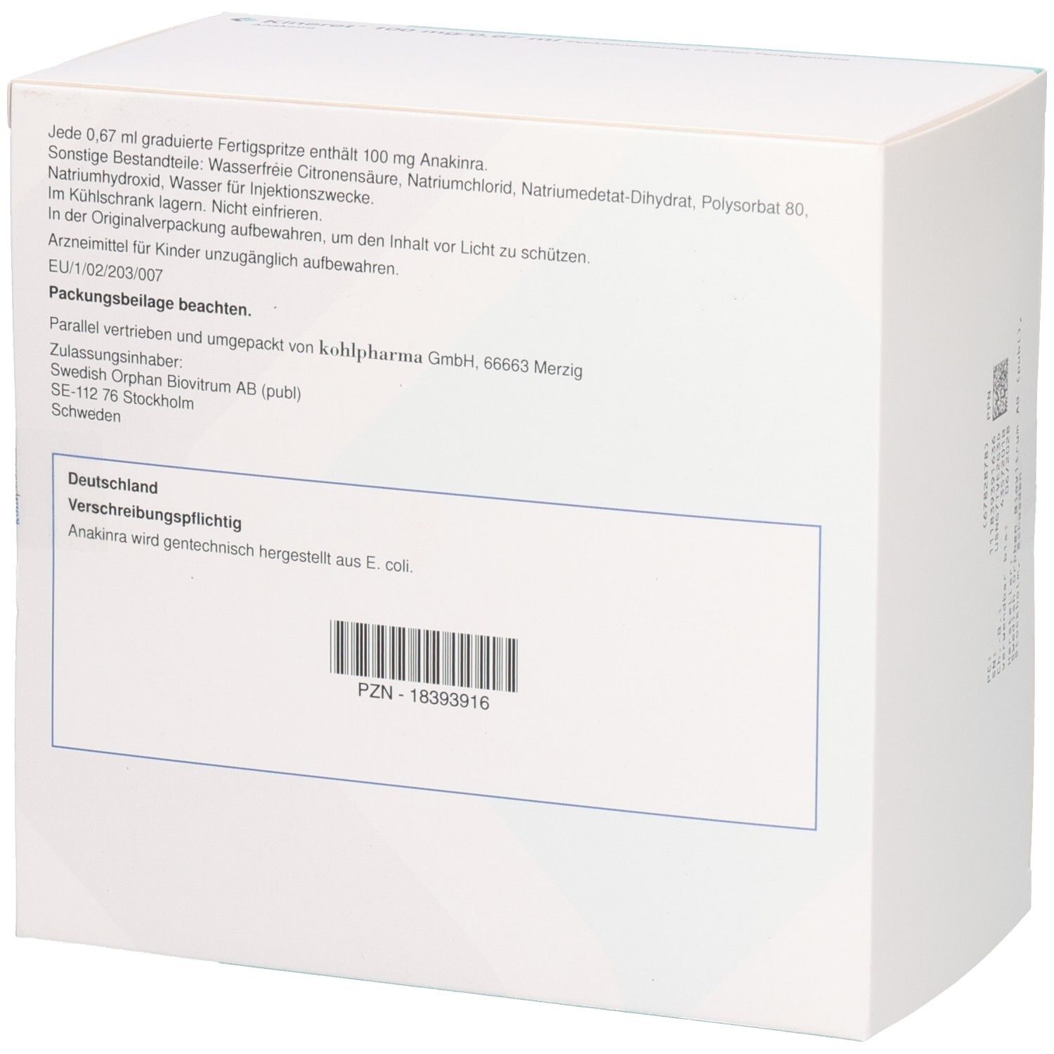 Rückseite der Produktverpackung. Enthält Informationen zu Inhaltsstoffen, Hersteller und Chargennummer. Text in deutscher Sprache.