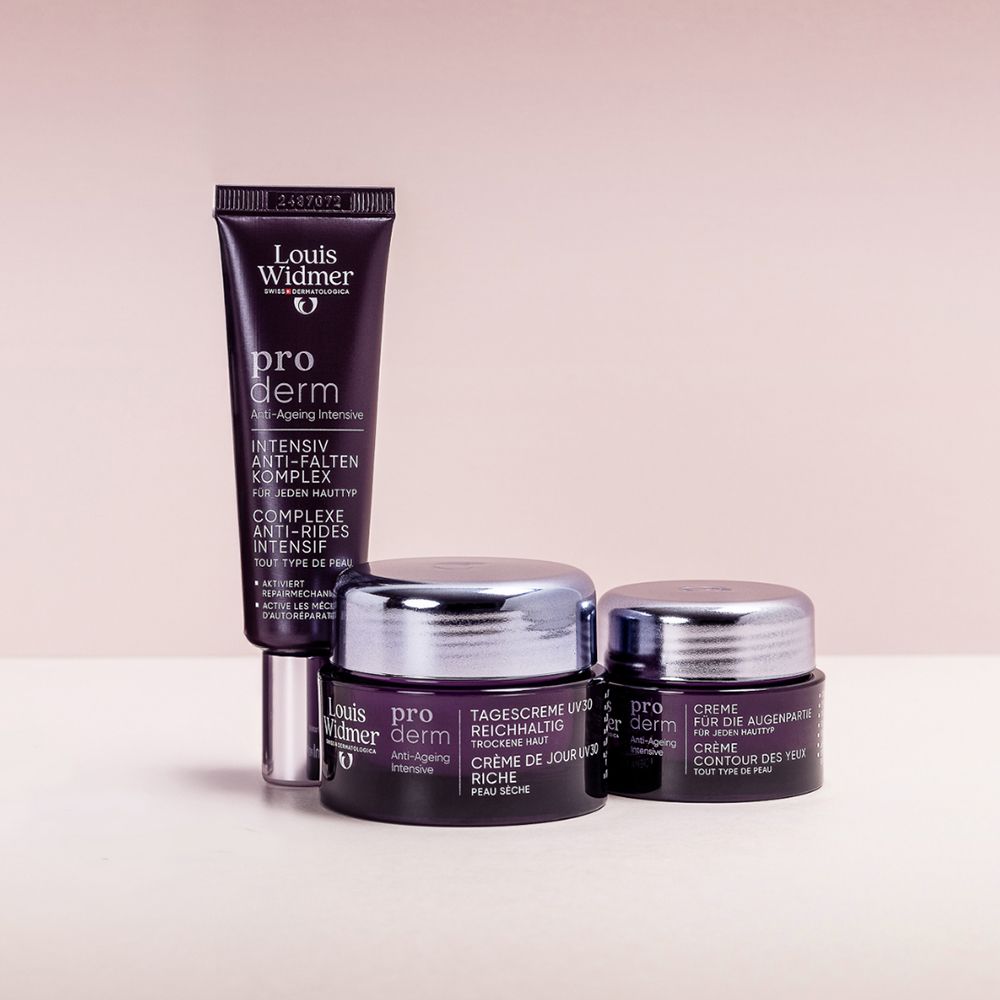 Louis Widmer pro derm Anti-Ageing Intensive Pflege: Nachtcreme, Tagescreme und Augencreme.