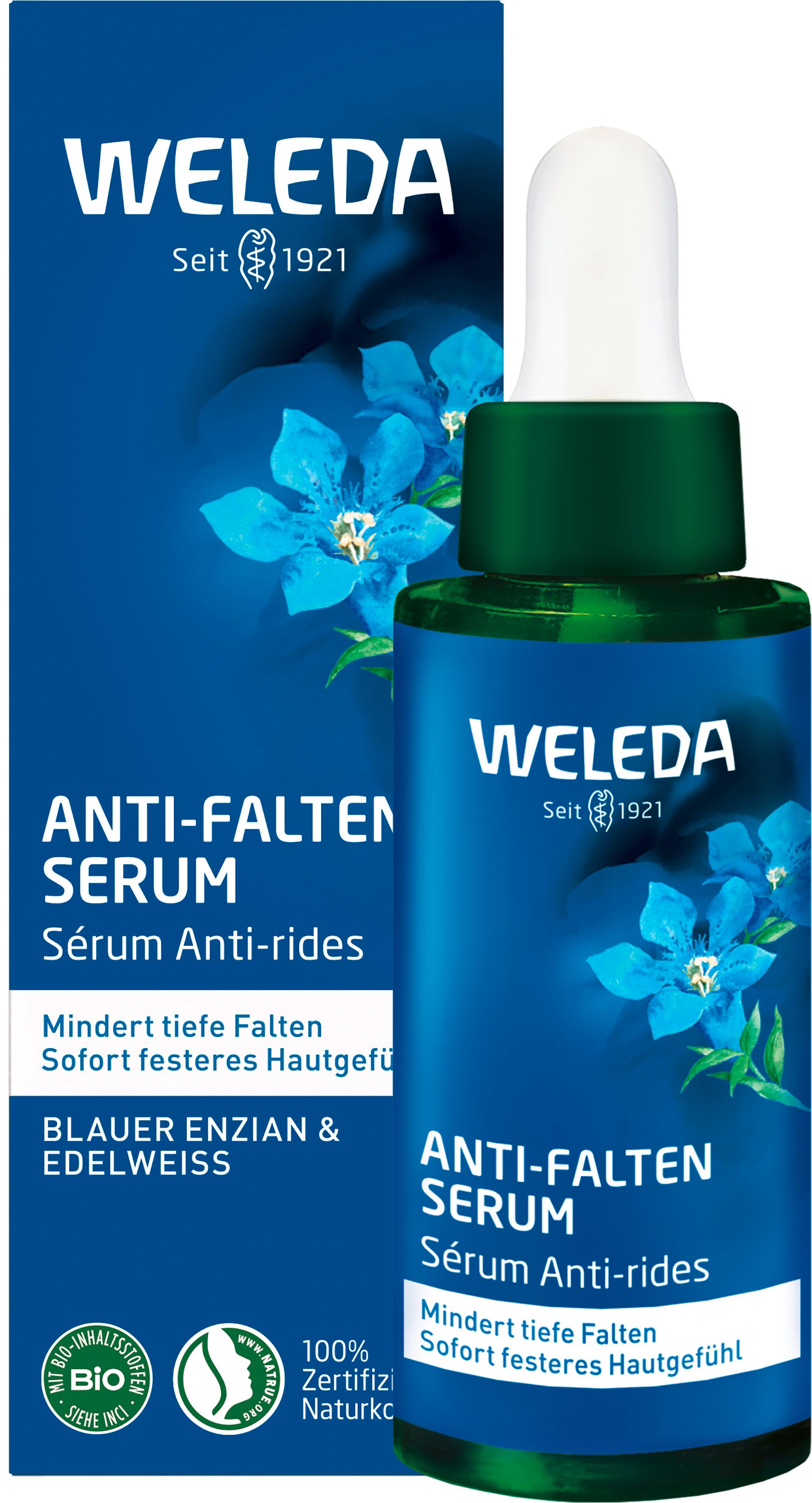 Weleda Anti-Falten Serum Blauer Enzian & Edelweiss - reduziert tiefe Falten & strafft die Haut